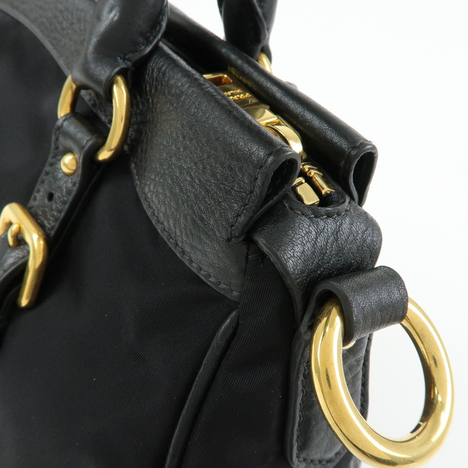 PRADA Nylon Leather 2Way Bag Hand Bag Shoulder Bag Black BT2032