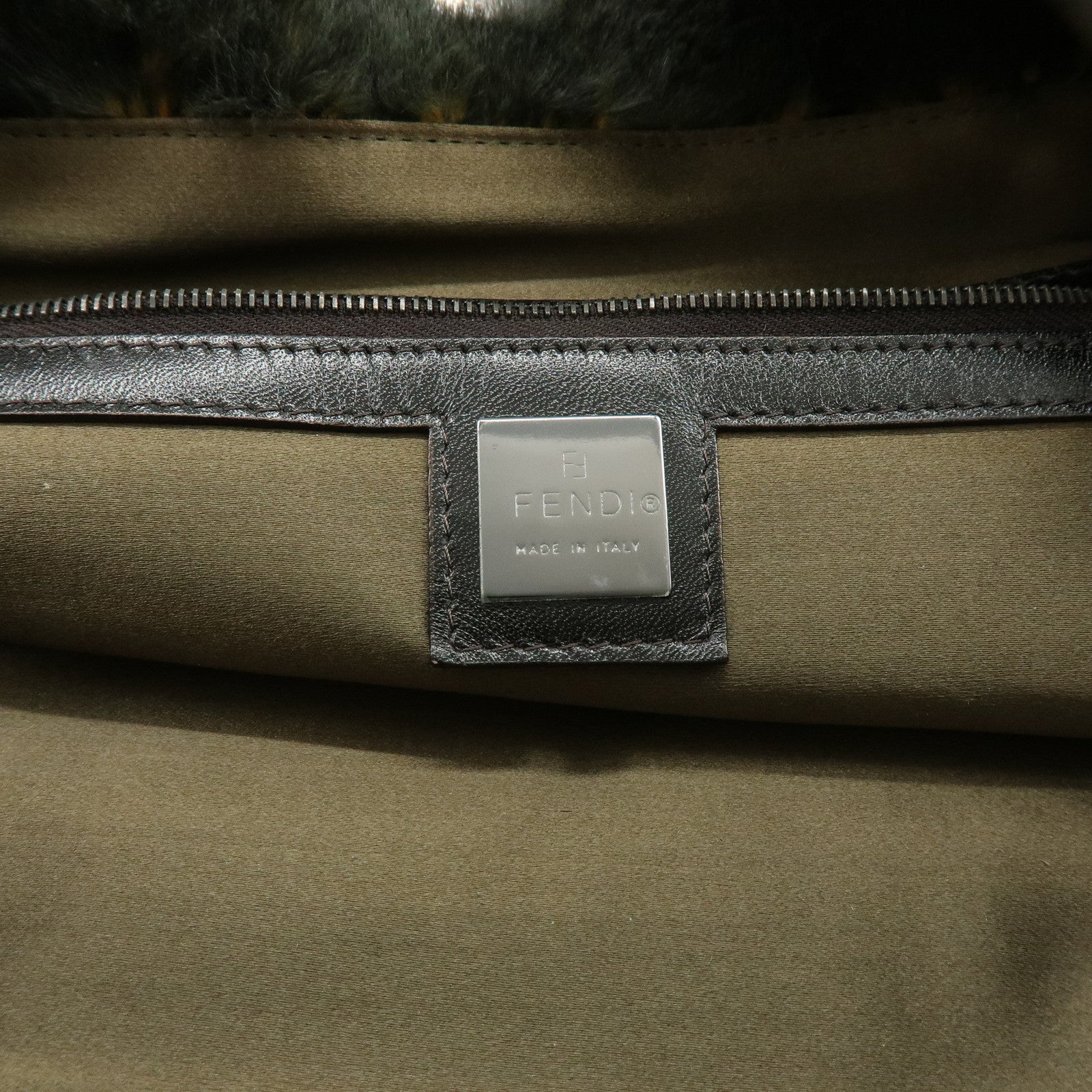 FENDI Fur Leather Tote Bag Hand Bag Brown Yellow 8BH005