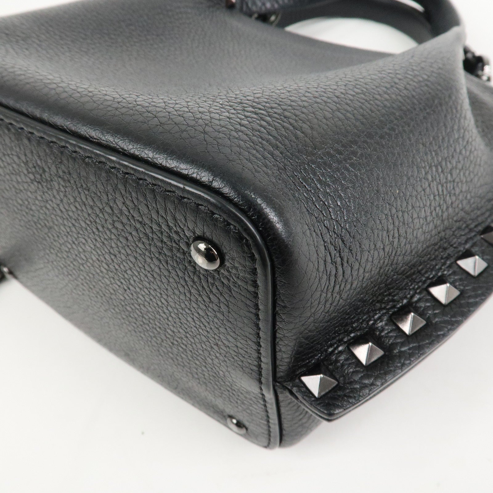 VALENTINO Rock Studs Grained Calf Leather 2Way Bag Hand Bag Black