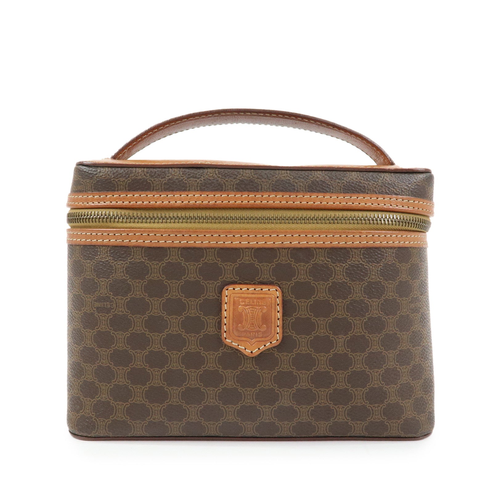 CELINE Macadam PVC Leather Hand Bag Vanity Bag Brown