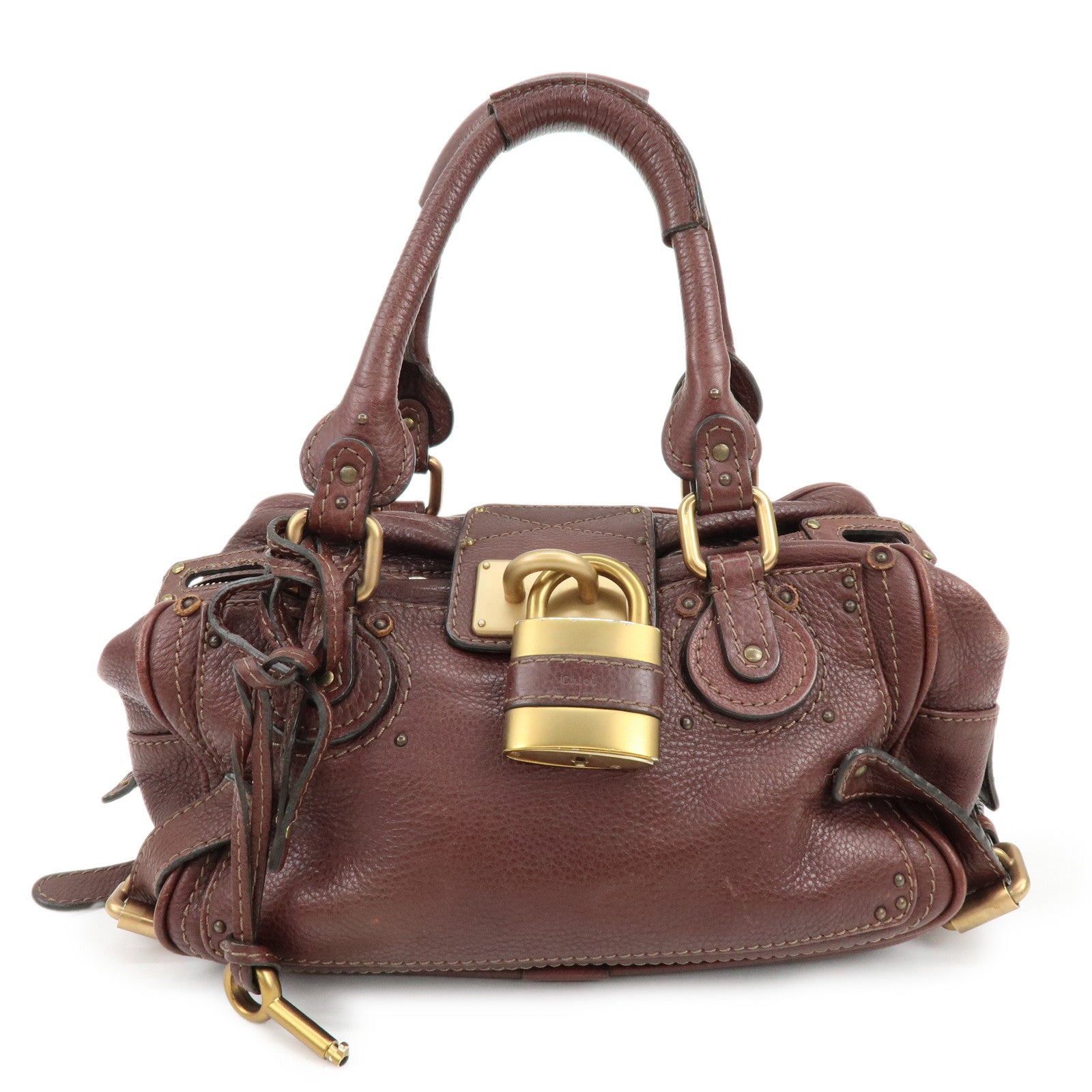 Chloe Paddington Leather Hand Bag Boston Bag Medium Brown
