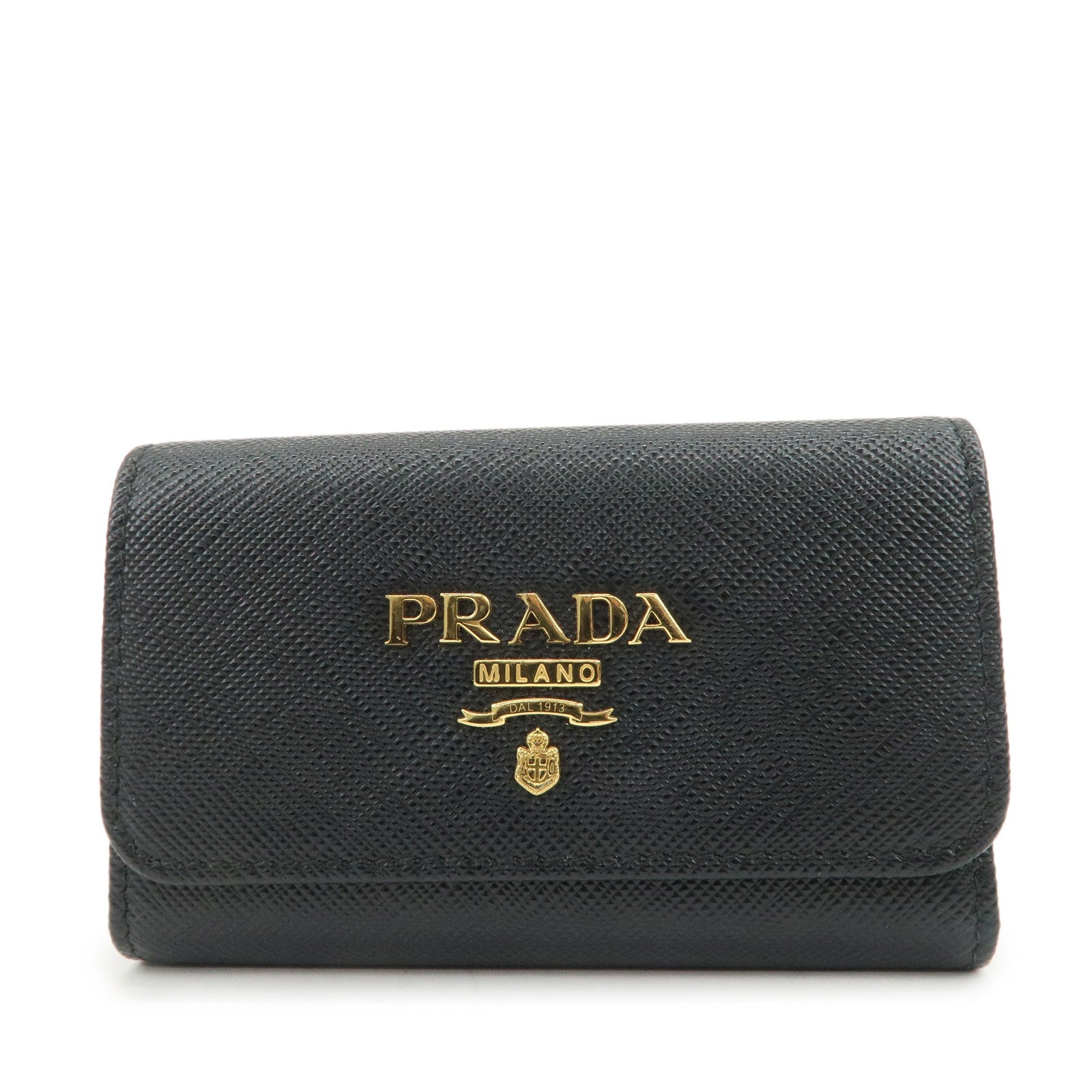 PRADA Logo Saffiano Leather 4 Rings Key Case Black 1PG004