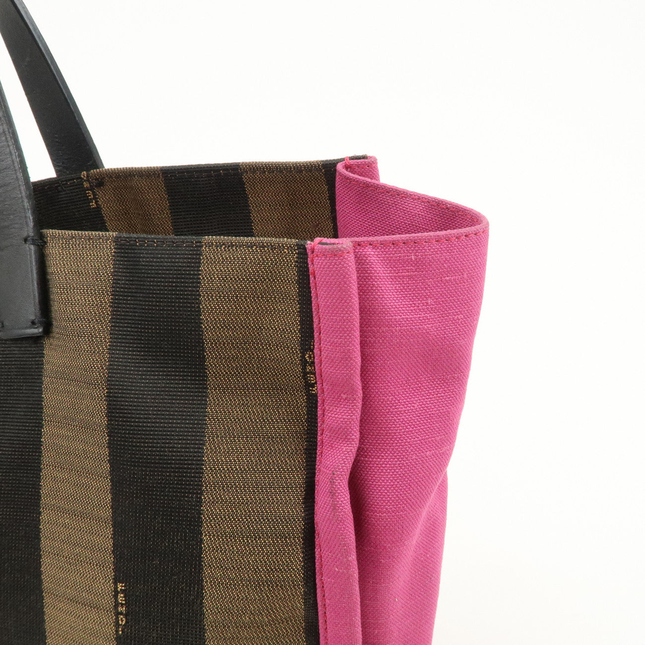 FENDI Pequin Canvas Leather Tote Bag Hand Bag Brown Pink 8BH252