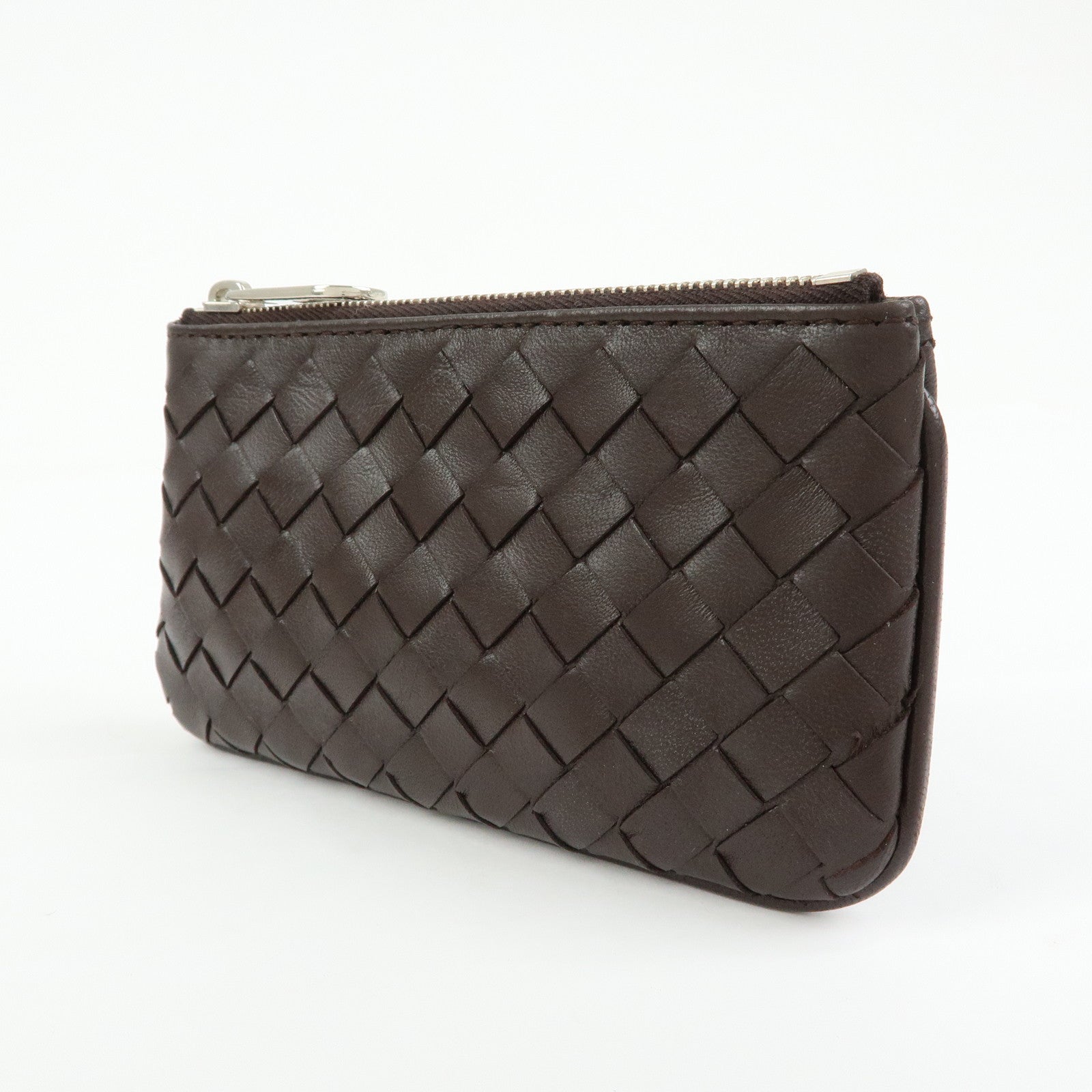 BOTTEGA VENETA Intrecciato Leather Coin Key Case Brown 131232
