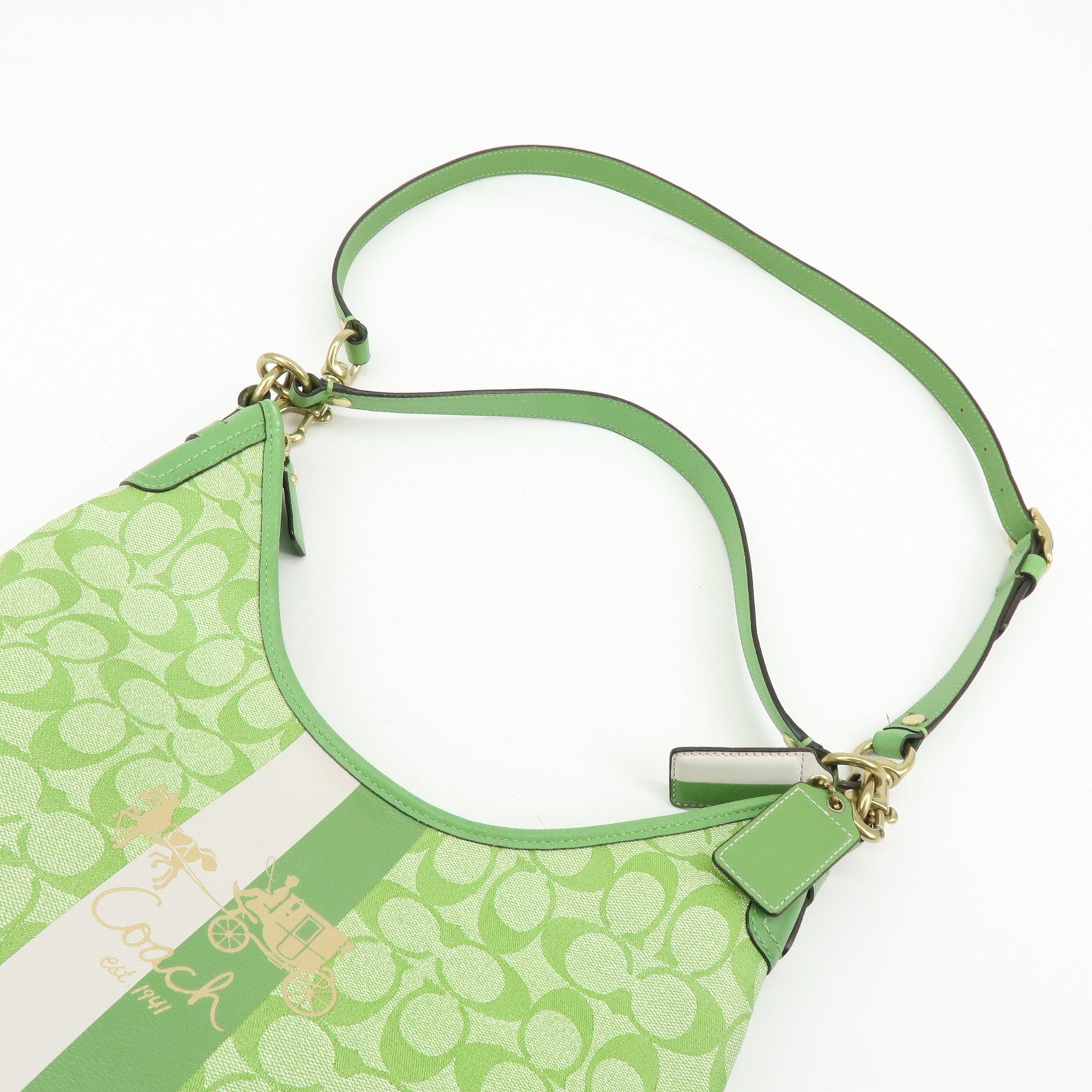 COACH Signature PVC Leather 2Way Bag Shoulder Bag Hand Bag Green