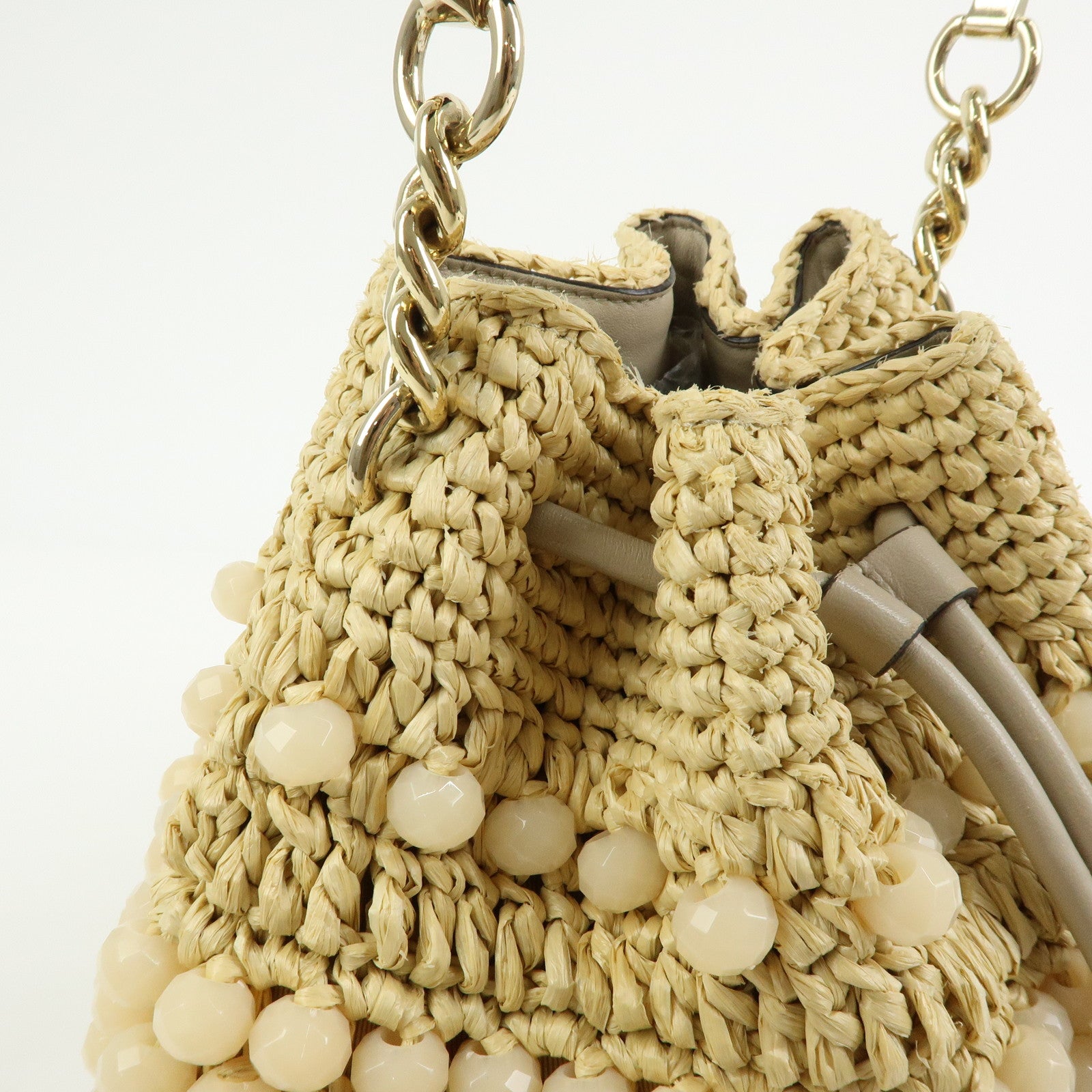 JIMMY CHOO Bon Bon Raffia Leather Hand Bag Beige