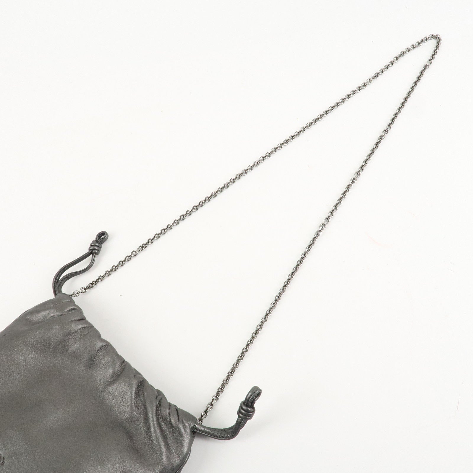 LOEWE Anagram Leather Chain Shoulder Bag Silver Used