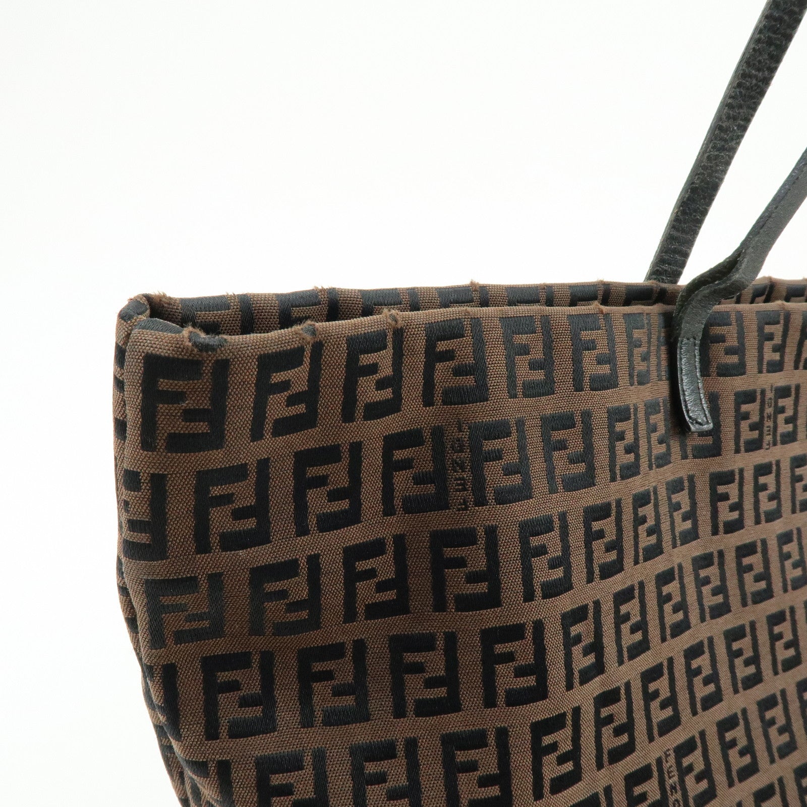 FENDI Zucchino Canvas Leather Tote Bag Shoulder Bag Brown 8BH025