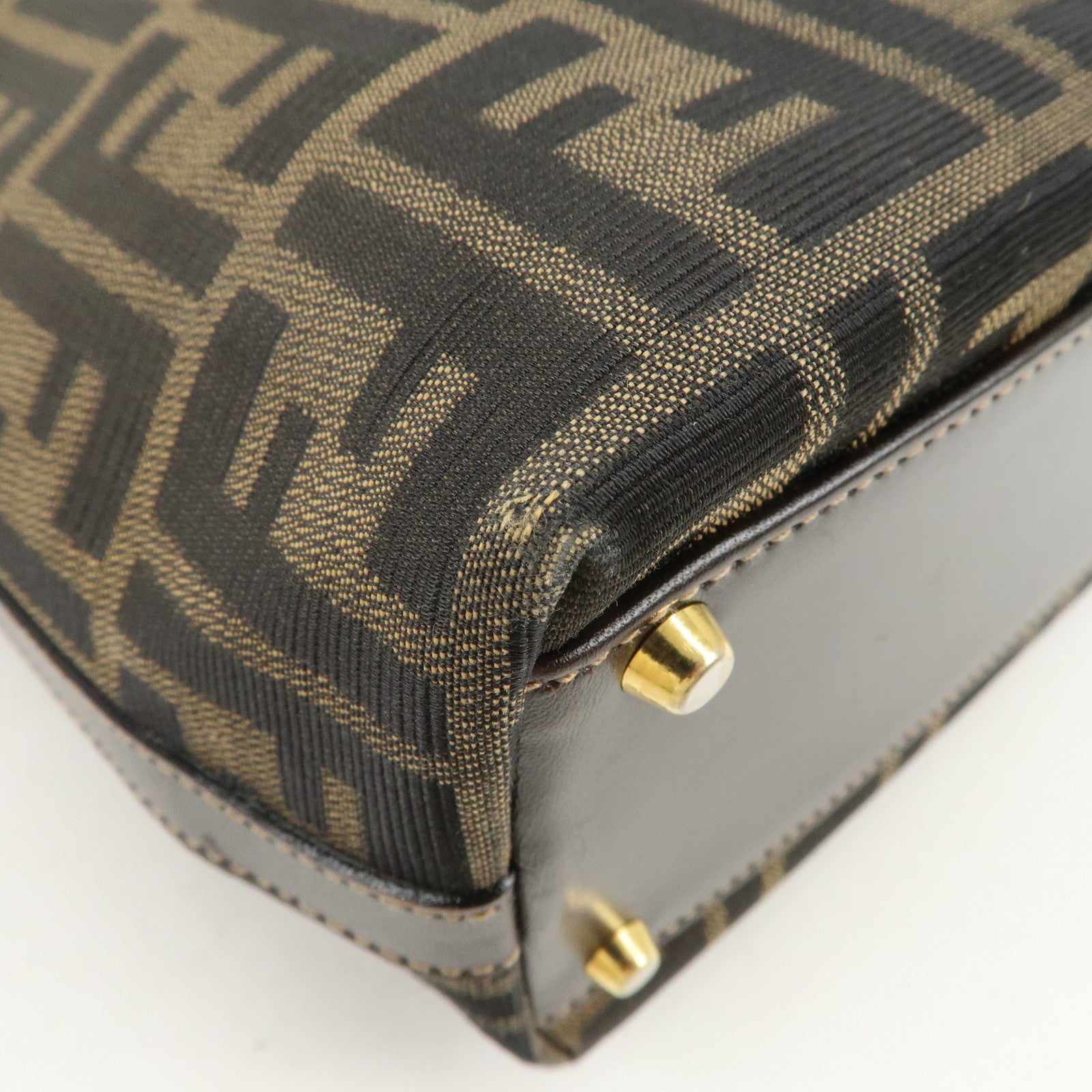 FENDI Zucca Canvas Leather 2Way Bag Hand Bag Shoulder Bag Brown