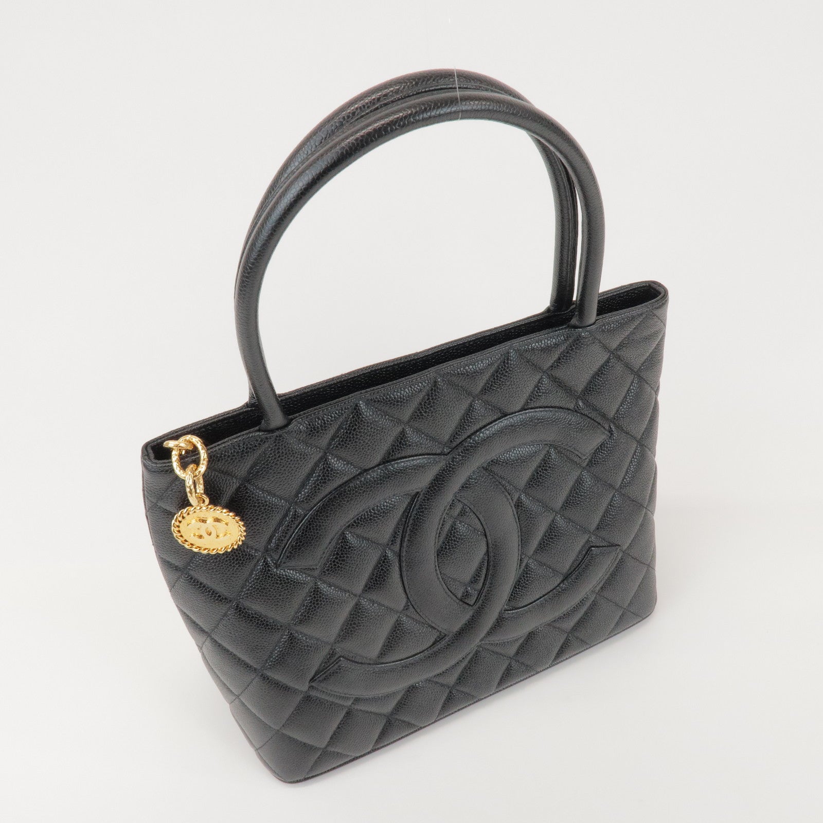 CHANEL Matelasse COCO Mark Caviarskin Medallion Tote Bag A01804