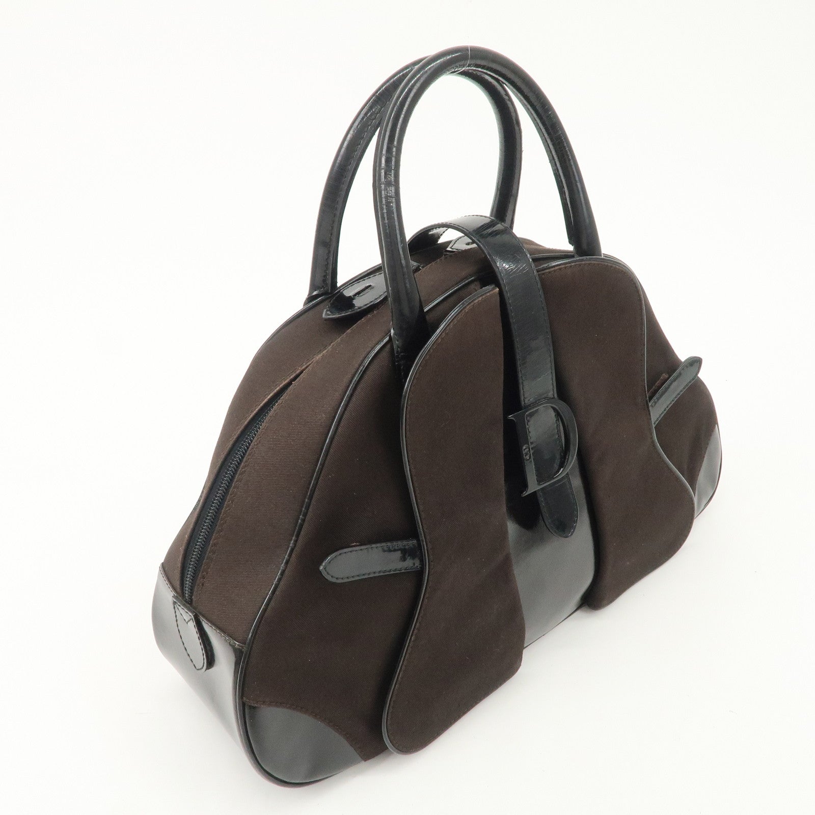 Christian Dior Double Saddle Canvas Patent Leather Hand Bag Used