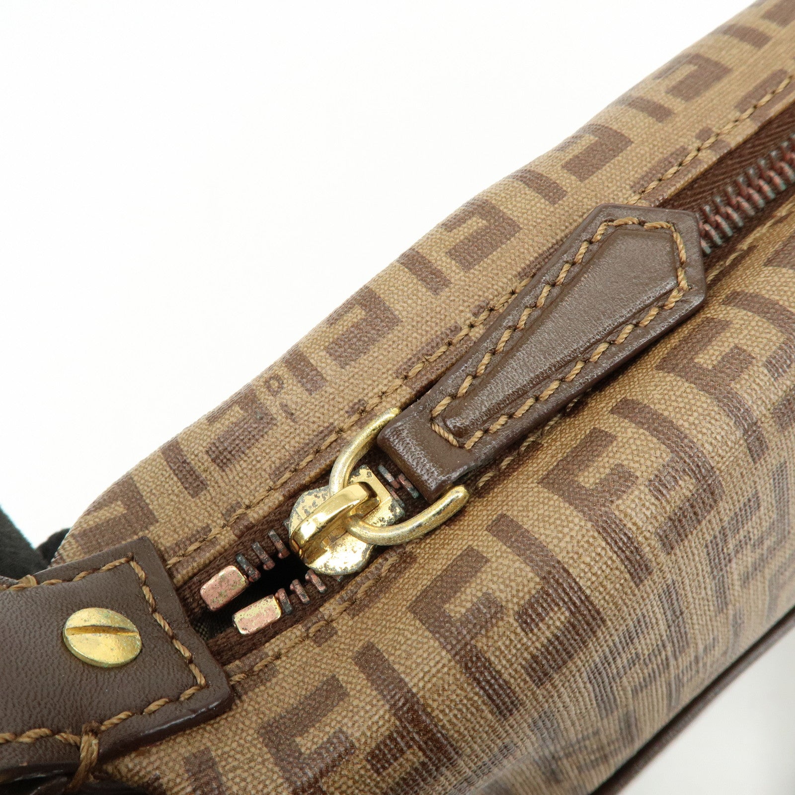 FENDI Zucchino PVC Leather Shoulder Bag Crossbody Bag Brown 8BT206