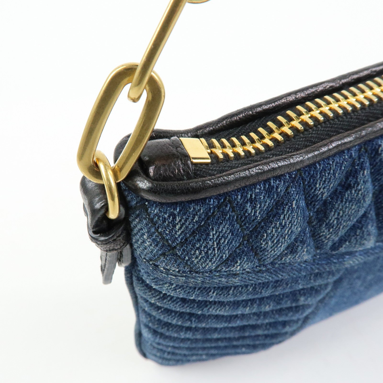 MIU MIU Denim Leather Chain Biker 2Way Bag Hand Bag Shoulder Bag RP0374