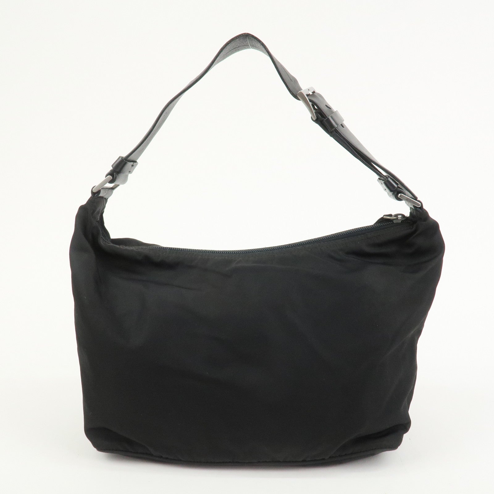 PRADA Triangle Logo Nylon Leather Shoulder Bag Hand Bag Black