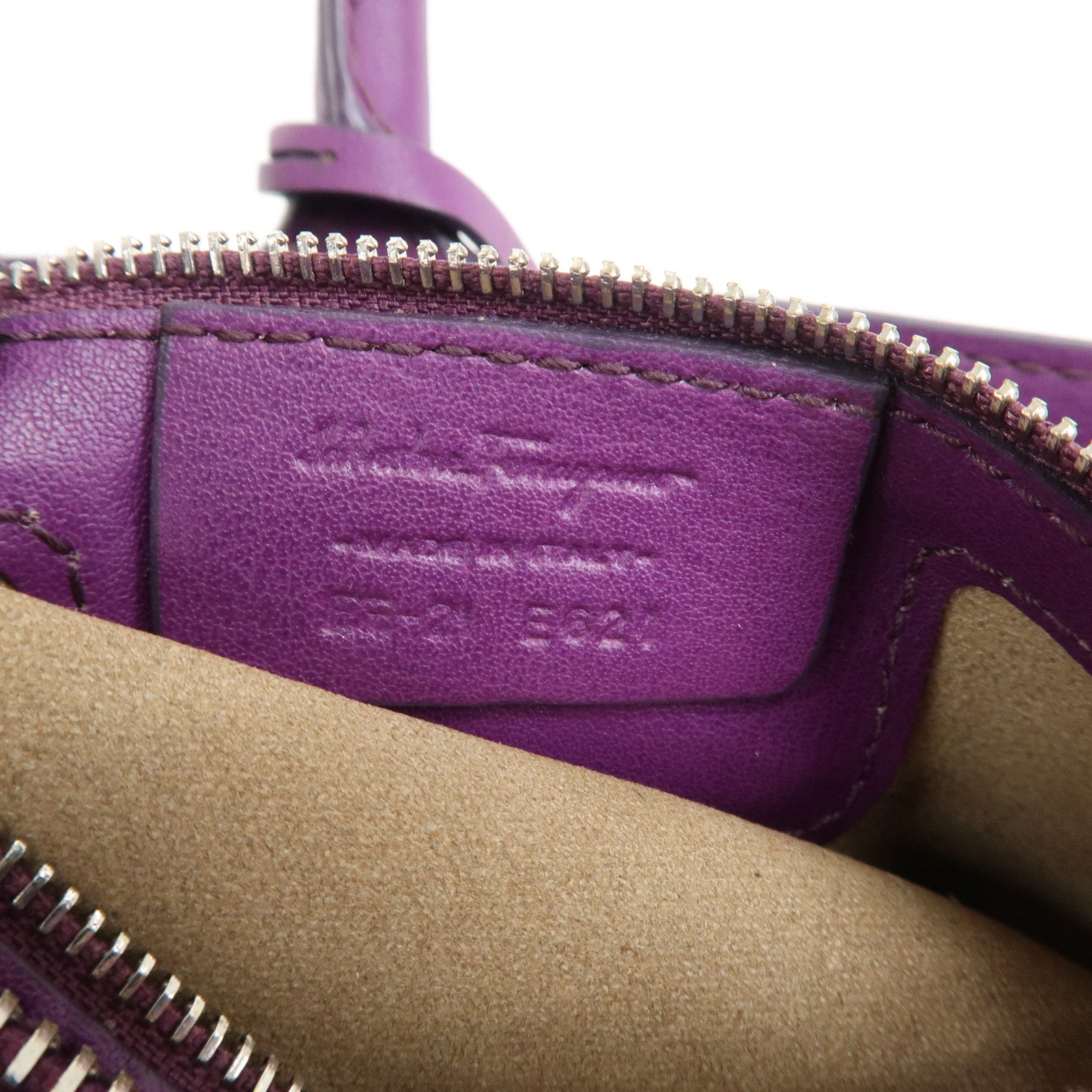 Ferragamo Leather 2Way Bag Hand Bag Shoulder Bag Tote Bag Purple