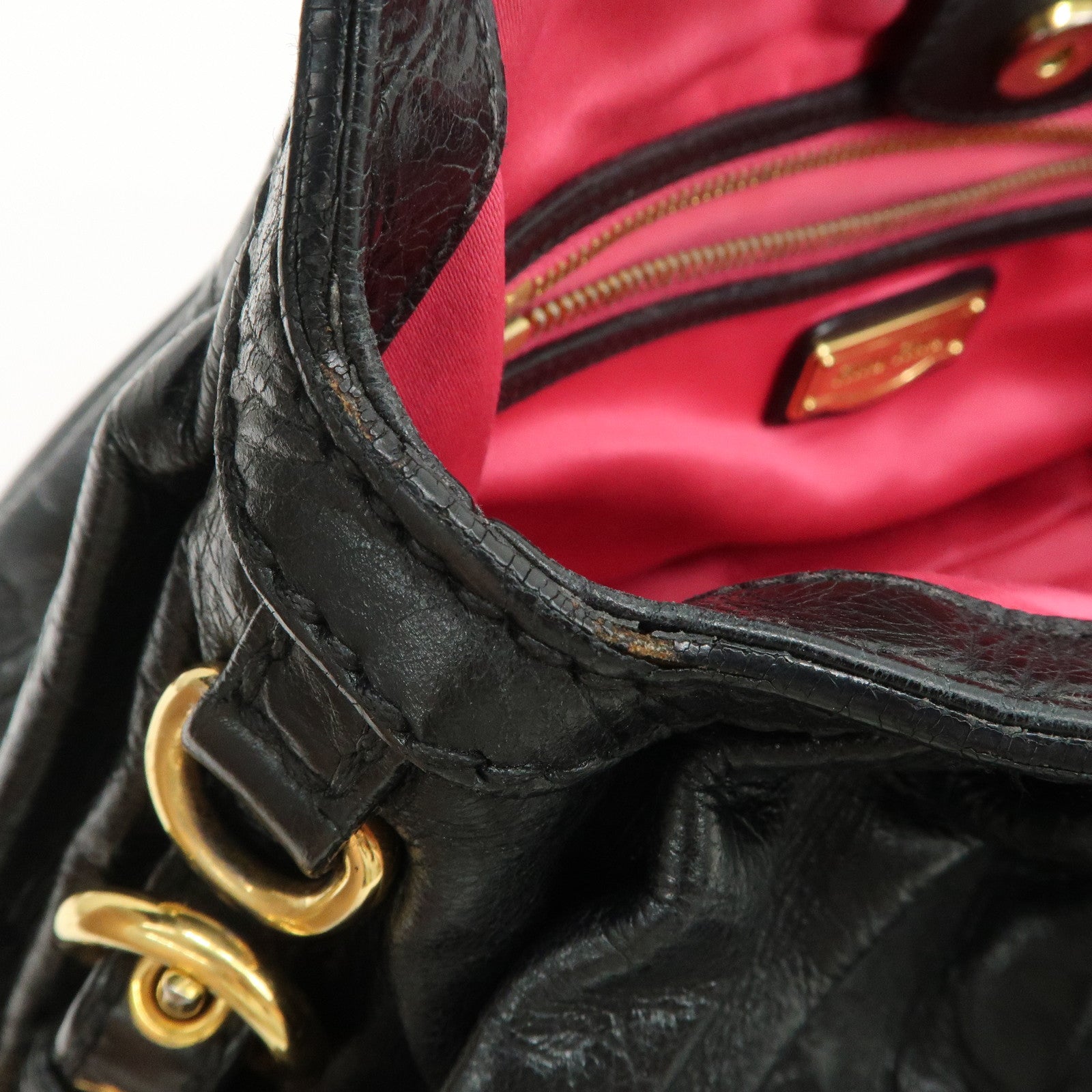 MIU MIU Logo Leather 2Way Bag Hand Bag Shoulder Bag Black