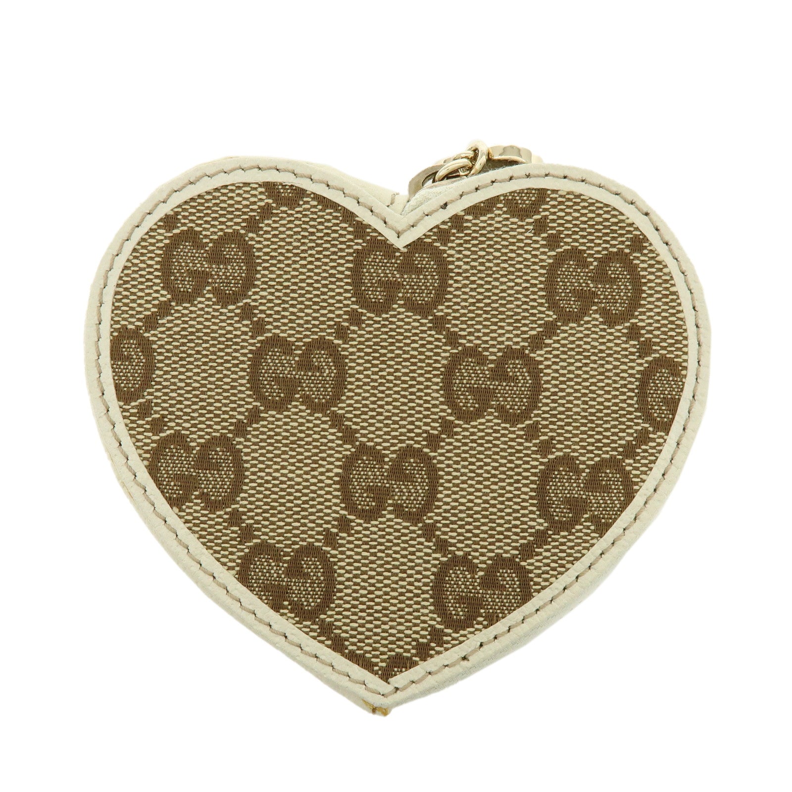 GUCCI Lovely Heart GG Canvas Leather Coin Case Brown Ivory 152615
