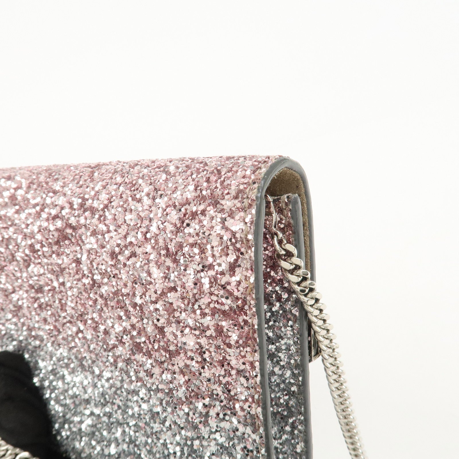 JIMMY CHOO Chain Shoulder Bag Clutch Bag Glitter Pink Gray Silver