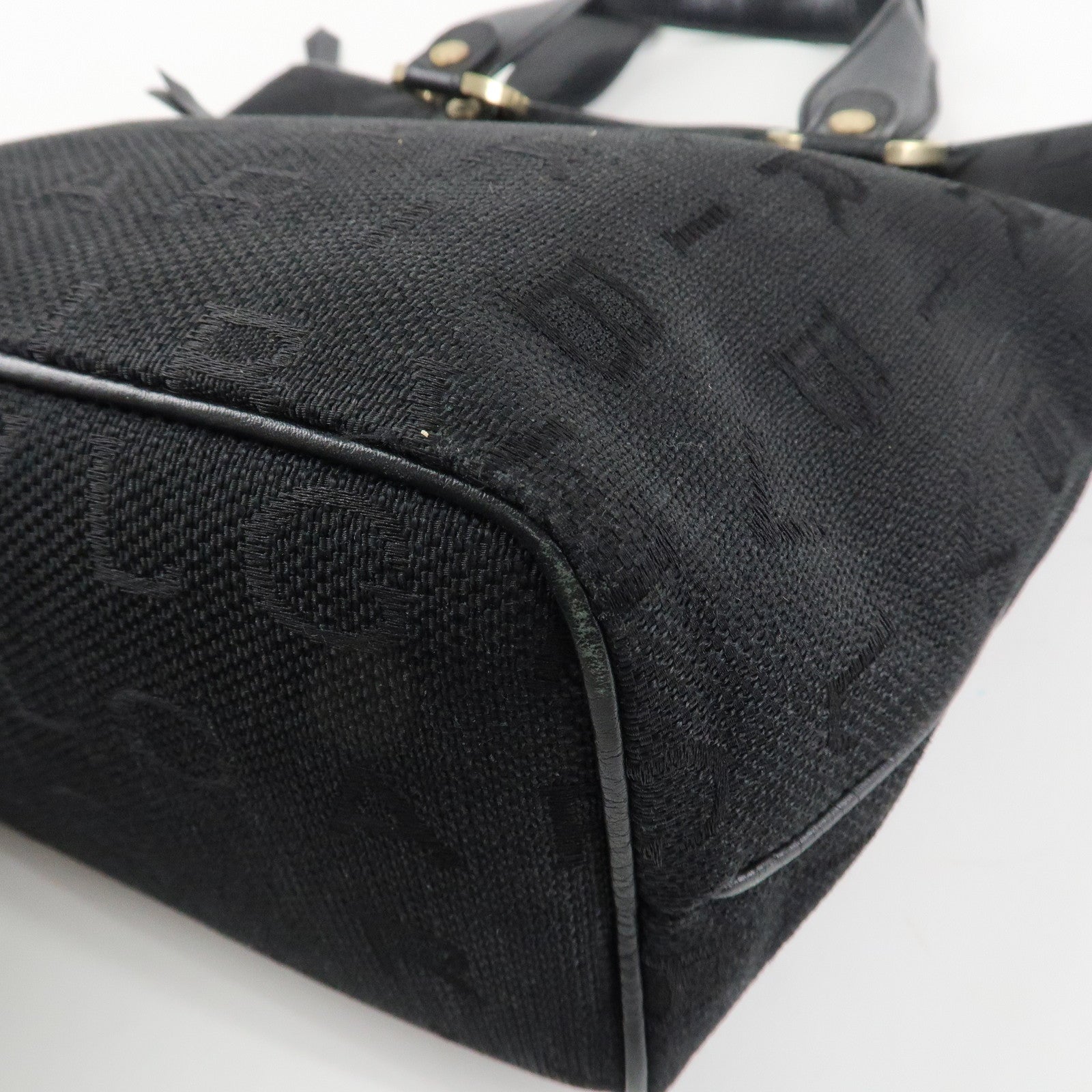 BVLGARI Logo Mania Leather Canvas Tote Bag Hand Bag Black Used