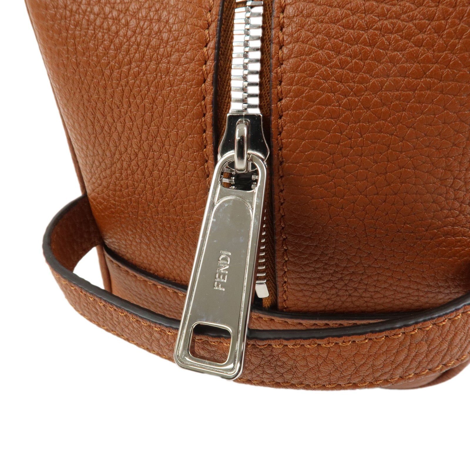 FENDI Leather Clutch Bag Hand Bag Brown 7AS378