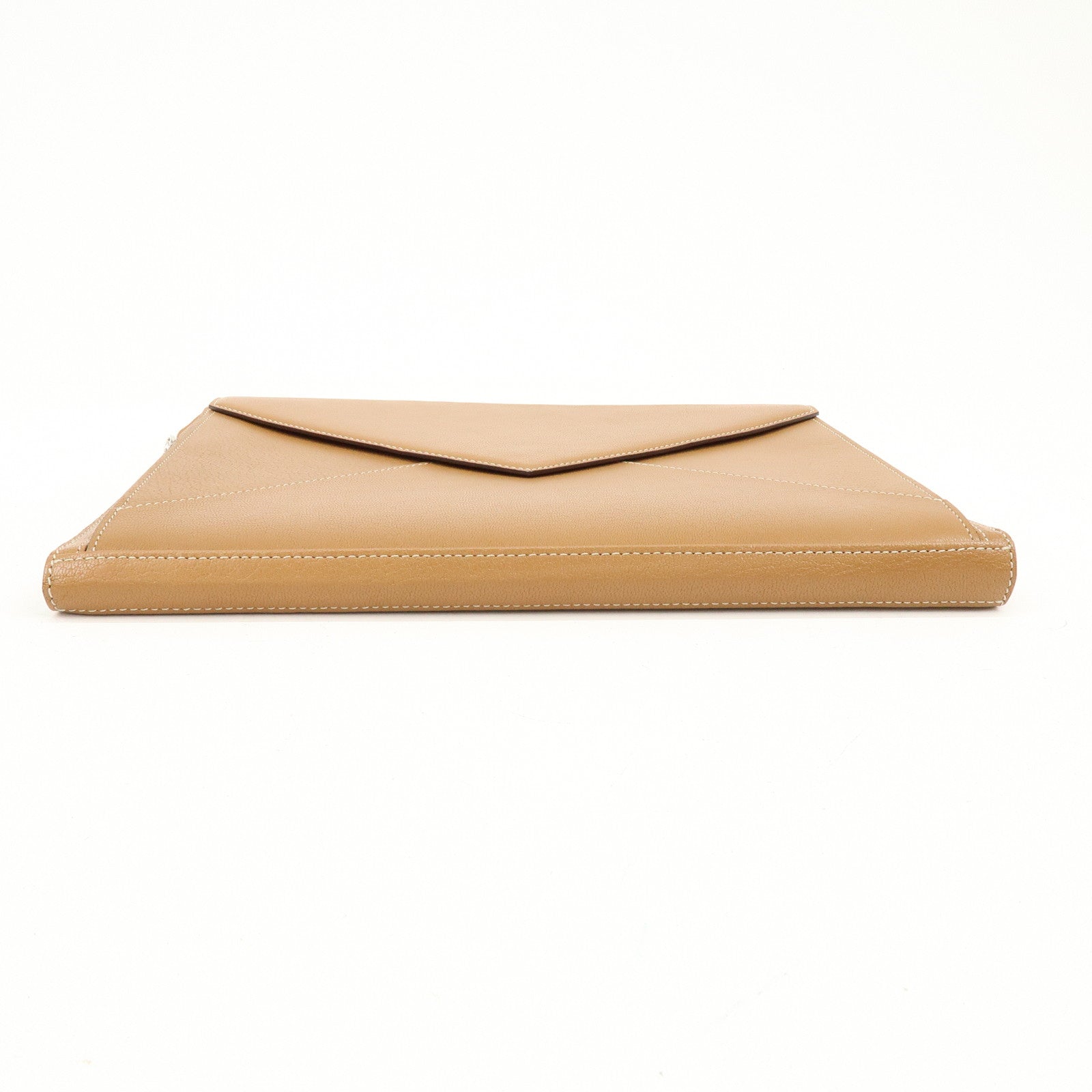 Cartier Leather Envelope Clutch Bag Pouch Brown