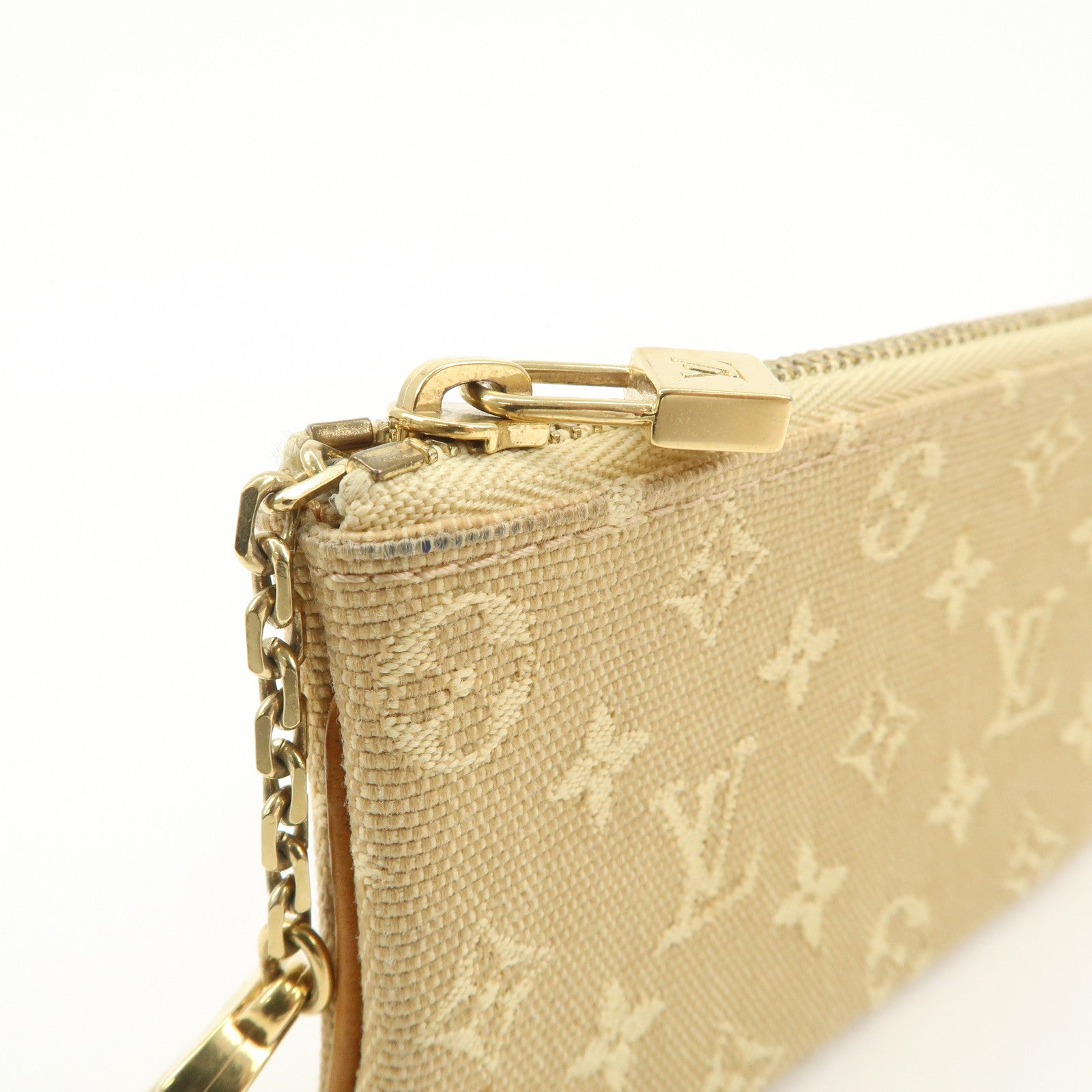 Louis Vuitton Monogram Mini Lin Pochette Cles Coin Case Beige M92438 Used