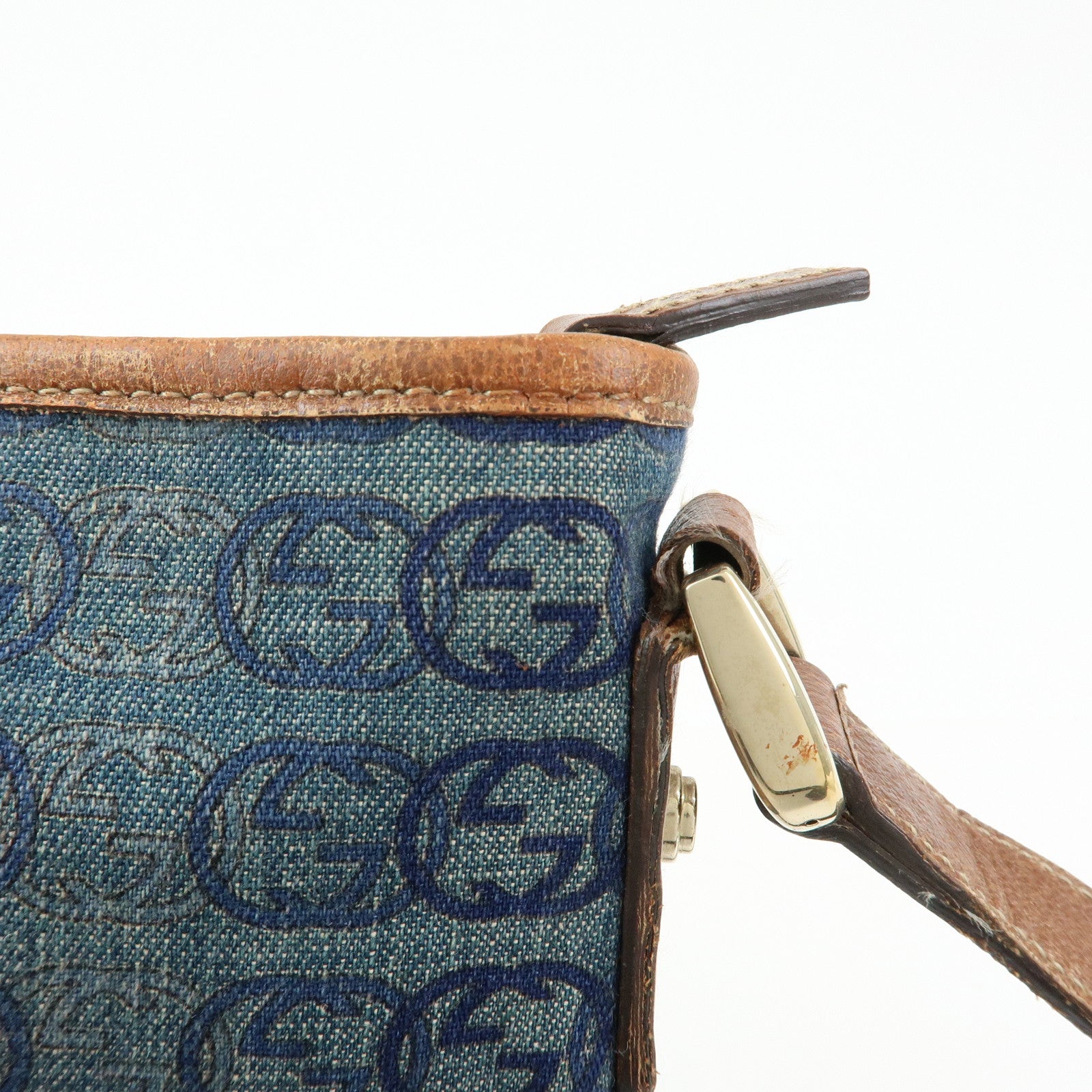 GUCCI Abbey Denim Leather Shoulder Bag Crossbody Bag Blue 131326