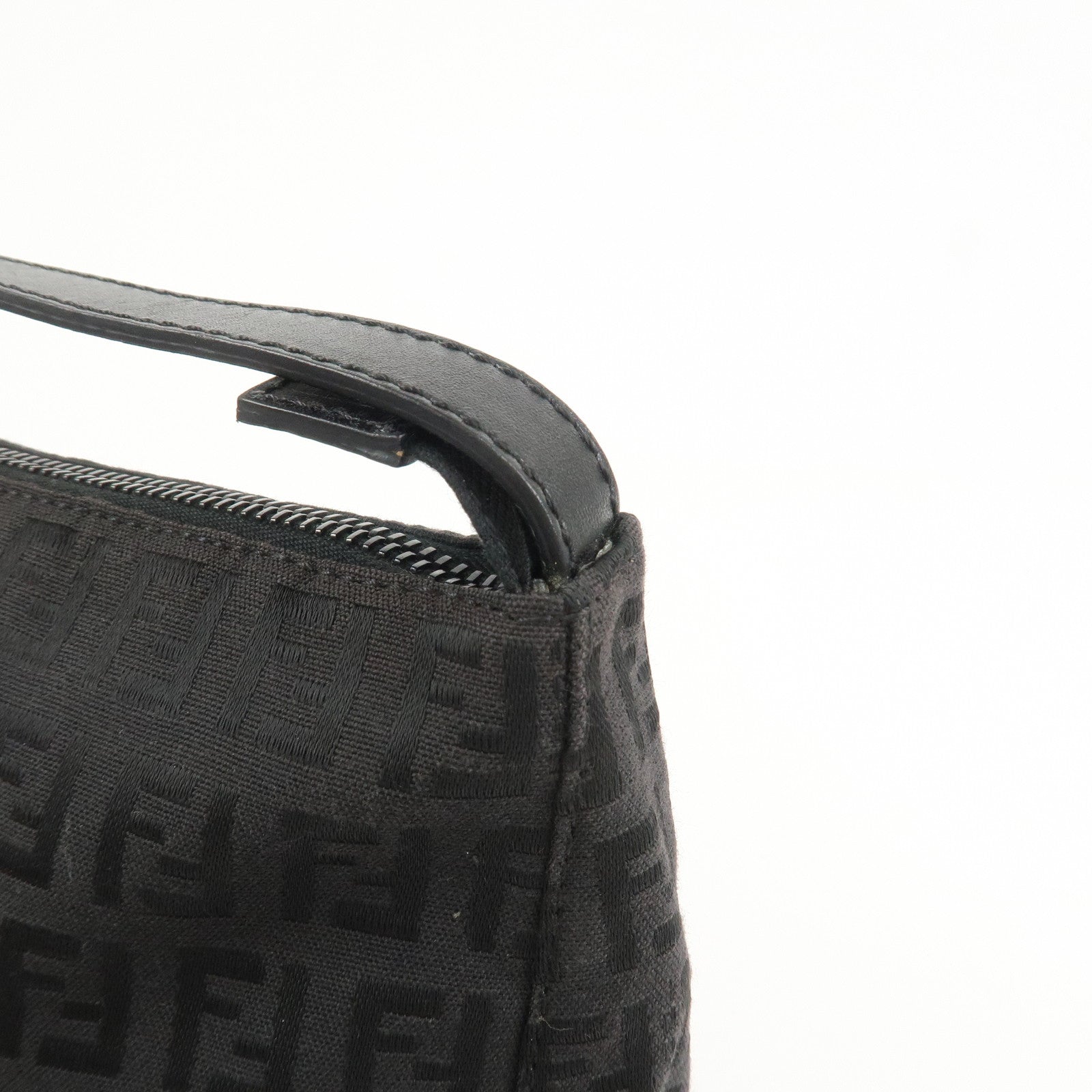 FENDI Zucchino Canvas Leather Hand Bag Pouch Black 8N0005