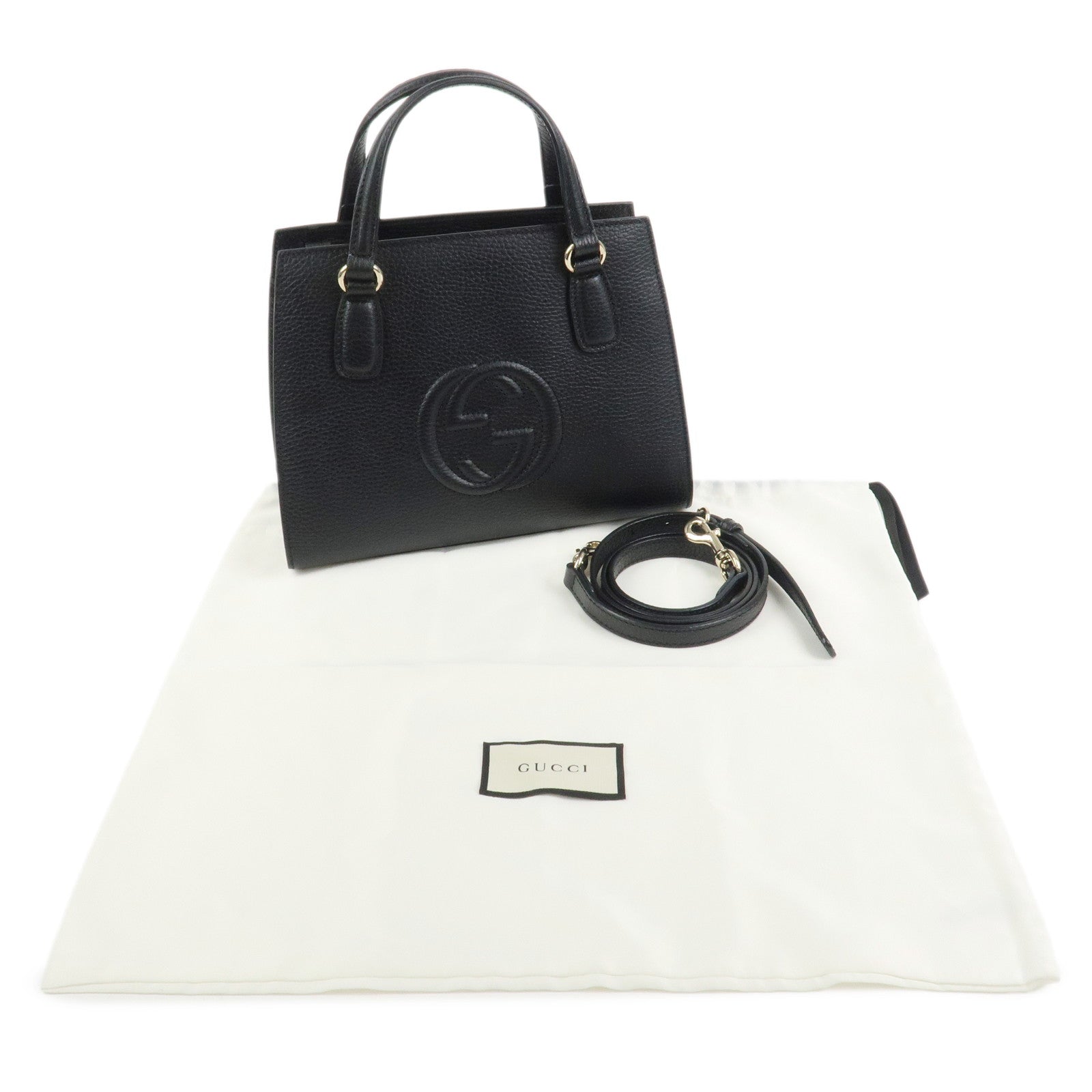 GUCCI SOHO Interlocking G Calf Leather 2Way Bag Black 607722