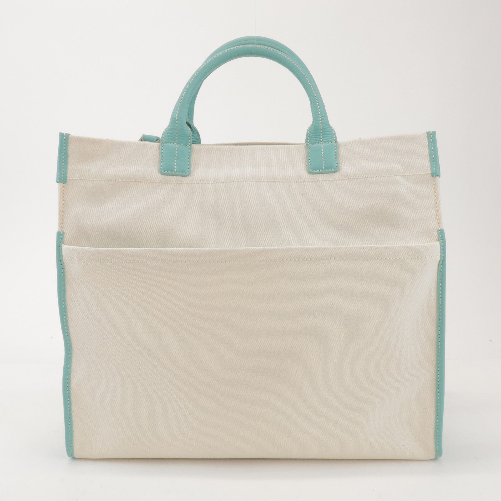 Tiffany & Co Jitney Canvas Leather 2Way Bag Tote Bag Natural Blue