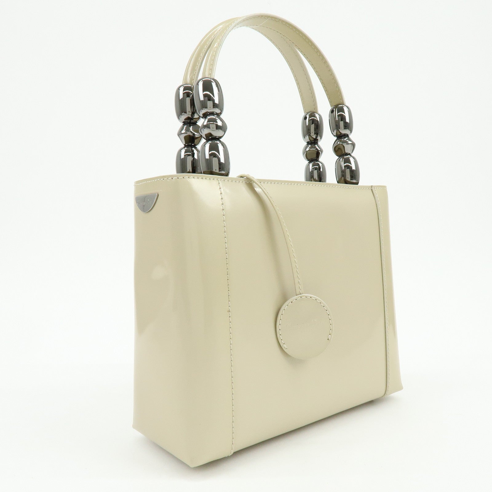 Christian Dior Maris Pearl Patent Leather Hand Bag Ivory