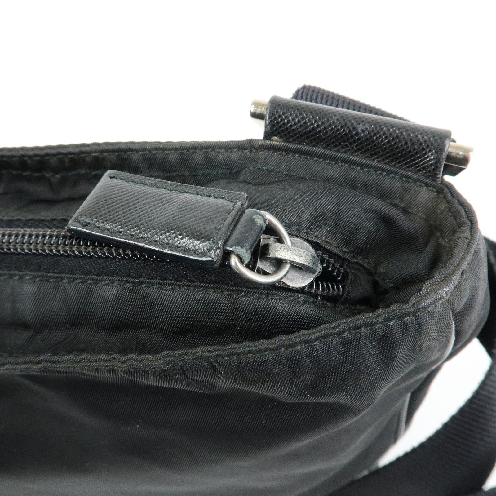 PRADA Triangle Logo Nylon Saffiano Leather Shoulder Bag Black
