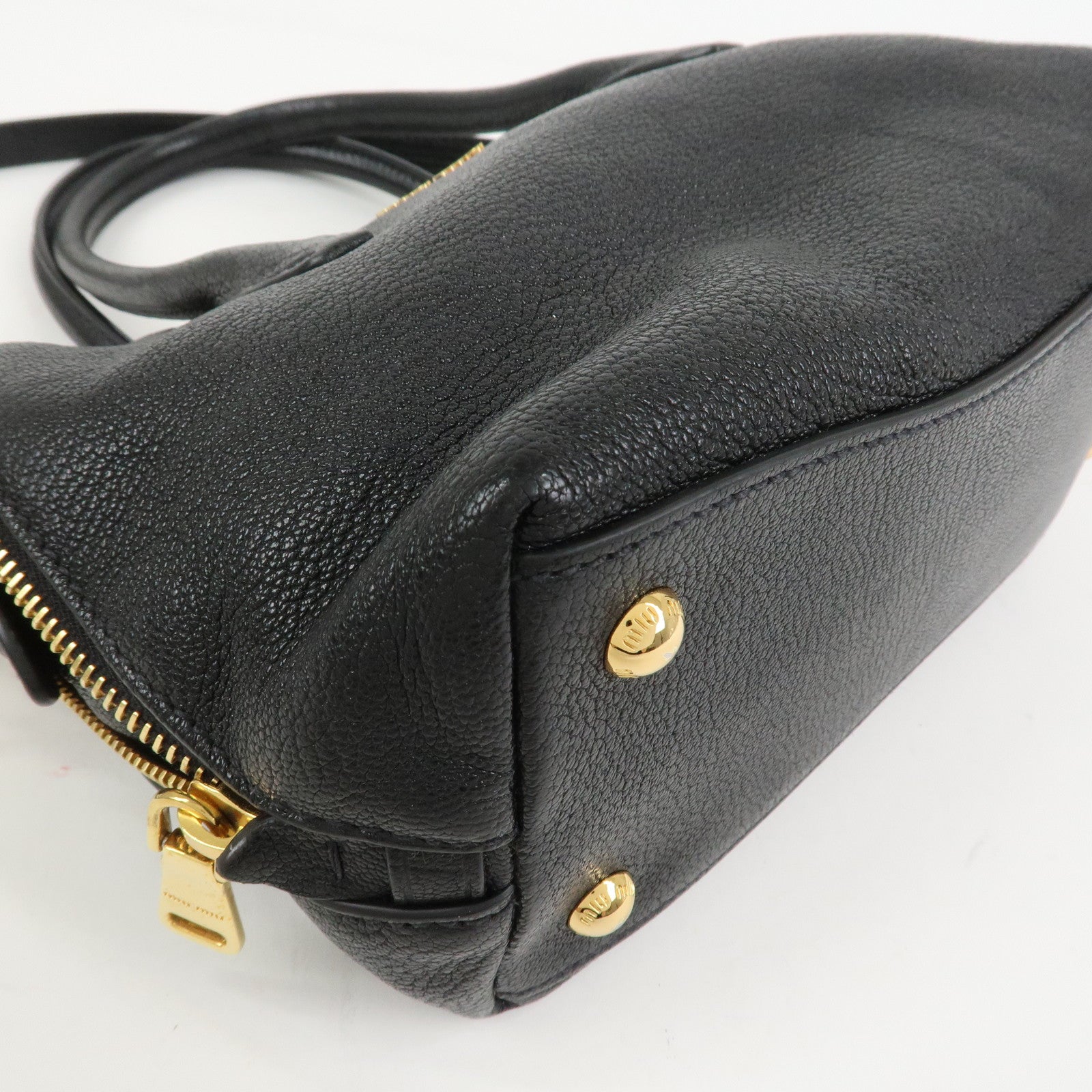 MIU MIU MADRAS Leather 2Way Bag Hand Bag Shoulder Bag Black