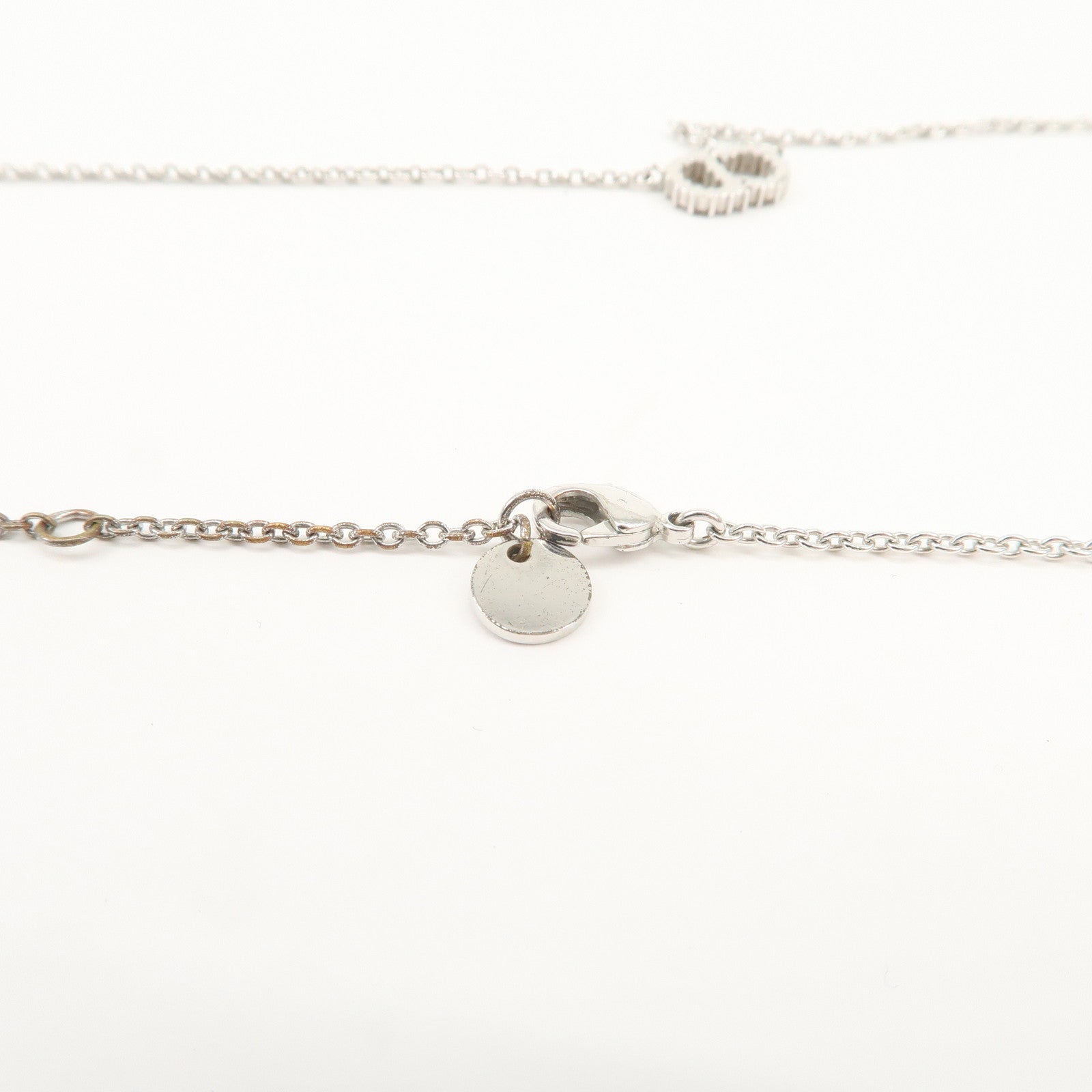 Christian Dior CD Logo Metal Rhinestone SV925 Necklace Silver