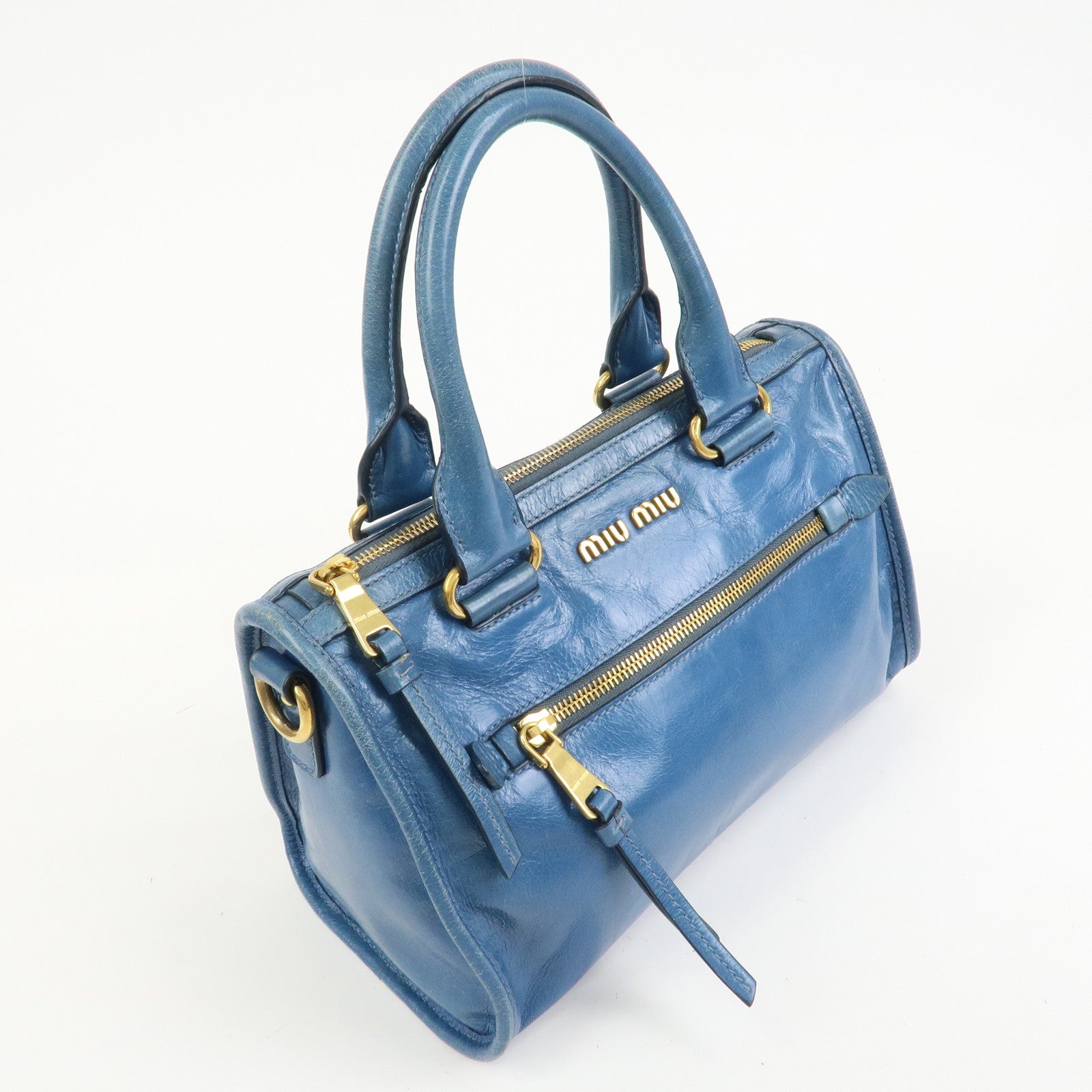 MIU MIU Logo Leather 2Way Bag Hand Bag Shoulder Bag Blue