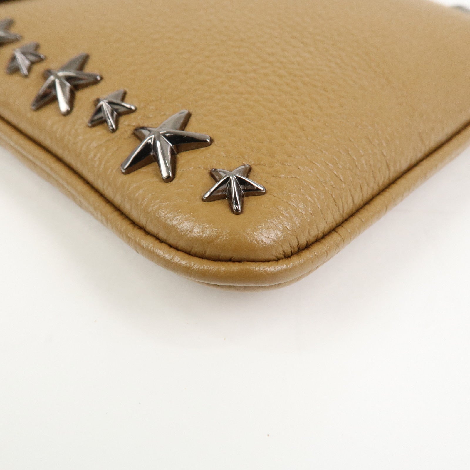 JIMMY CHOO Leather KIMI MESSANGER Studs Shoulder Bag Brown