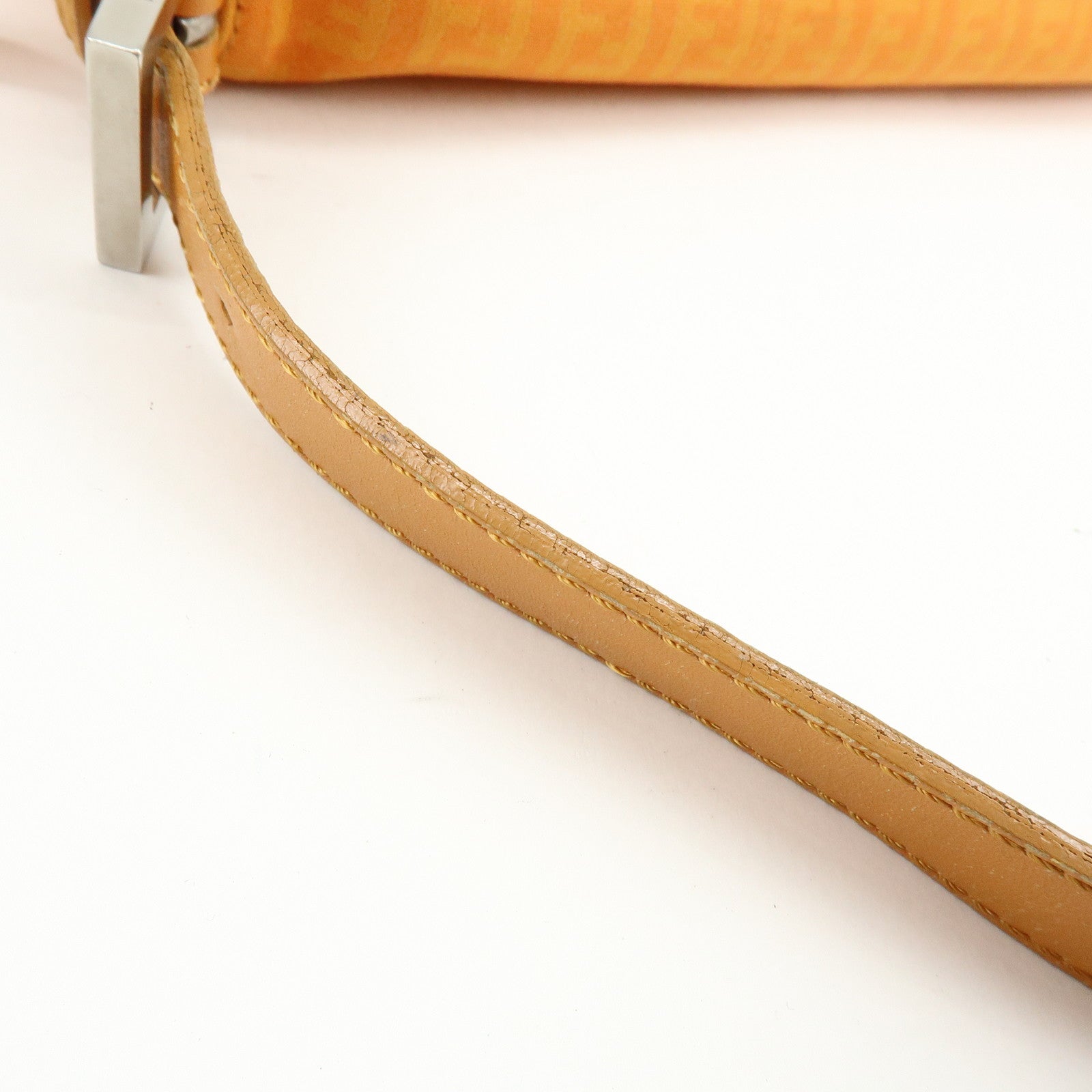 FENDI Mamma Baguette Zucchino Canvas Leather Shoulder Bag 8BR001