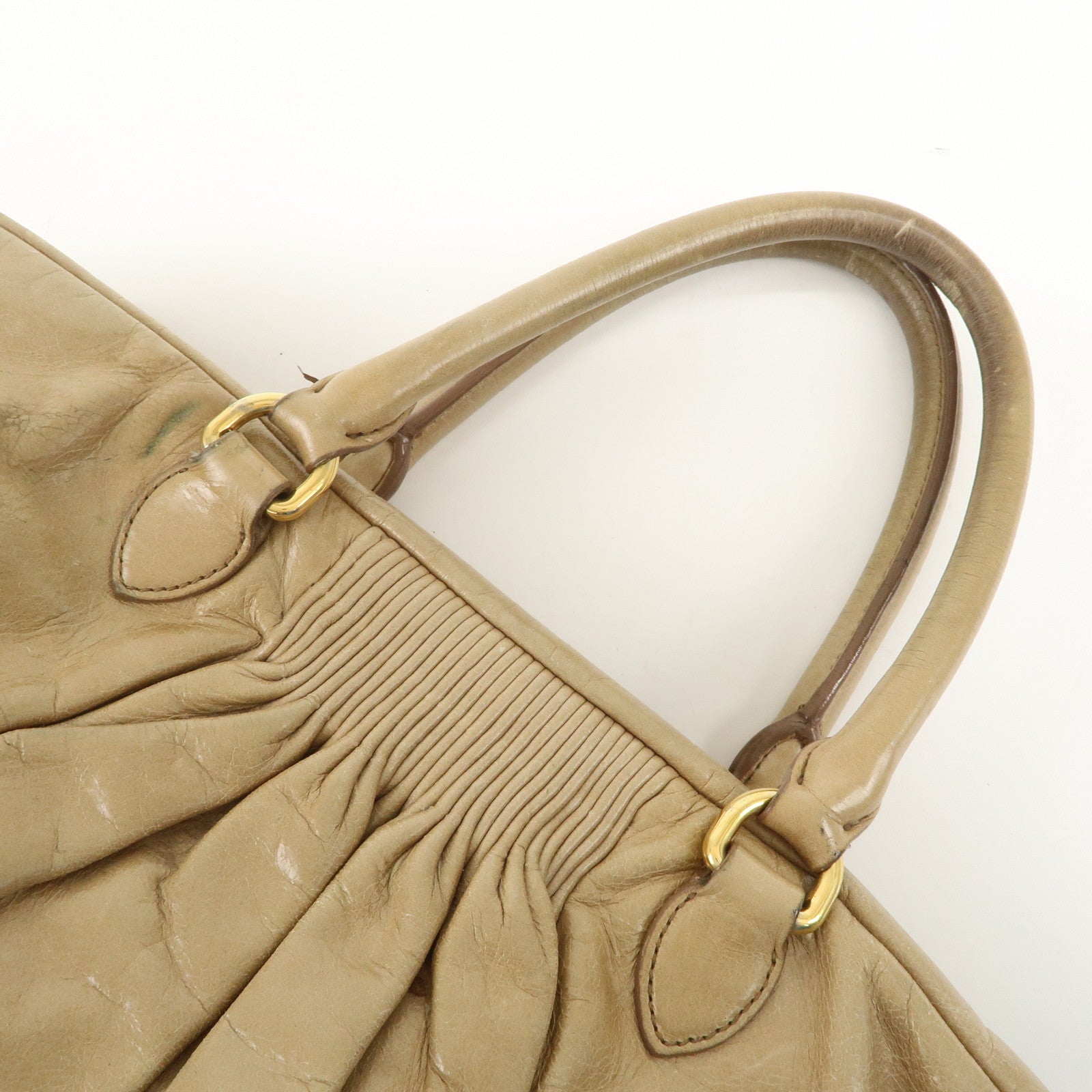 MIU MIU Logo Leather 2Way Bag Hand Bag Light Brown RL0048