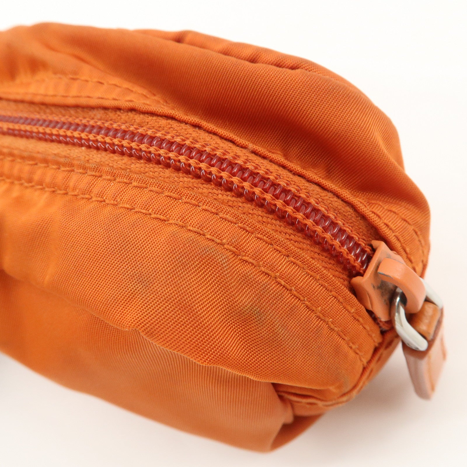 PRADA Set of 2 Nylon Leather Cosmetic Pouch Orange Black 1N0175 Used