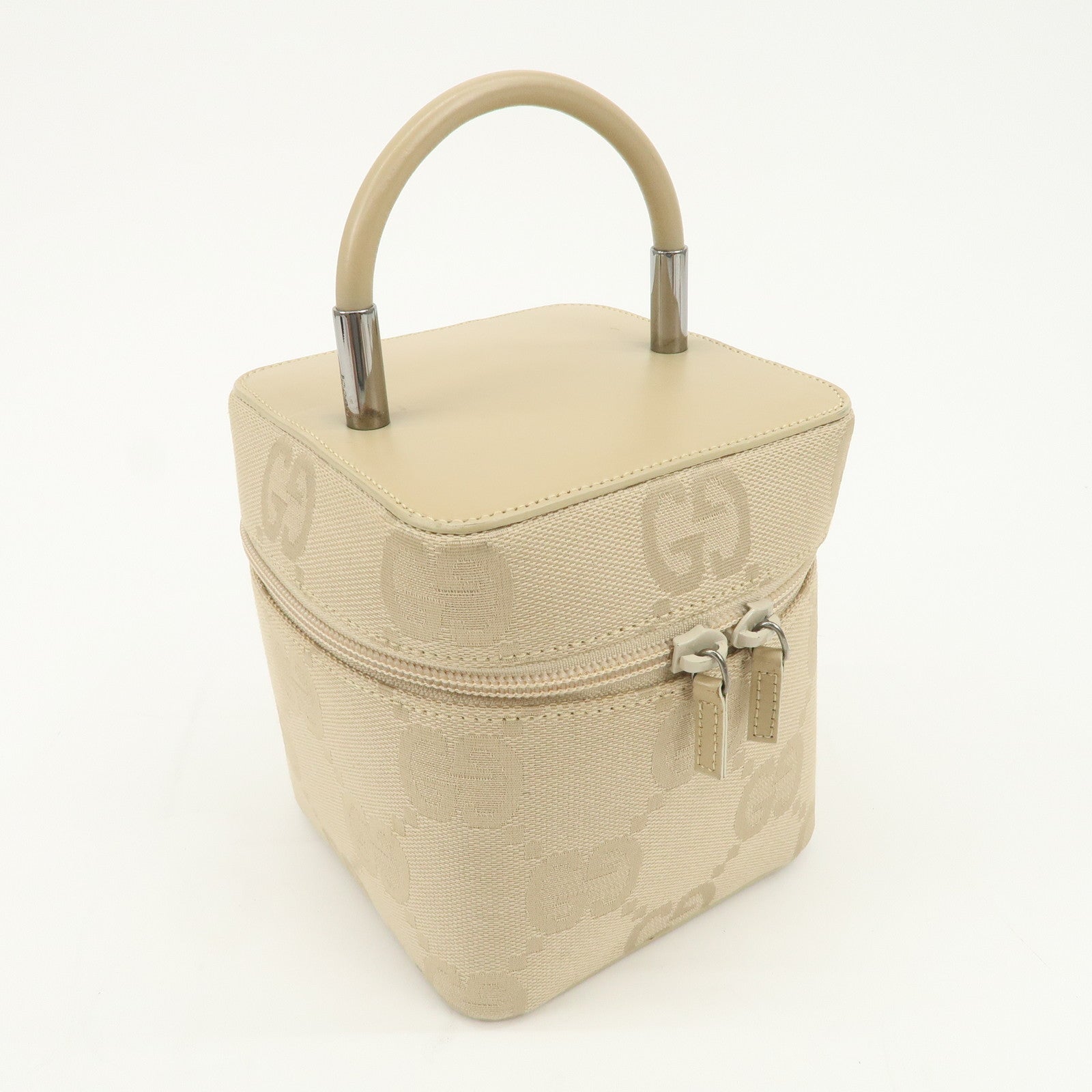 GUCCI GG Canvas Leather Vanity Bag Hand Bag Light Beige 039.1052