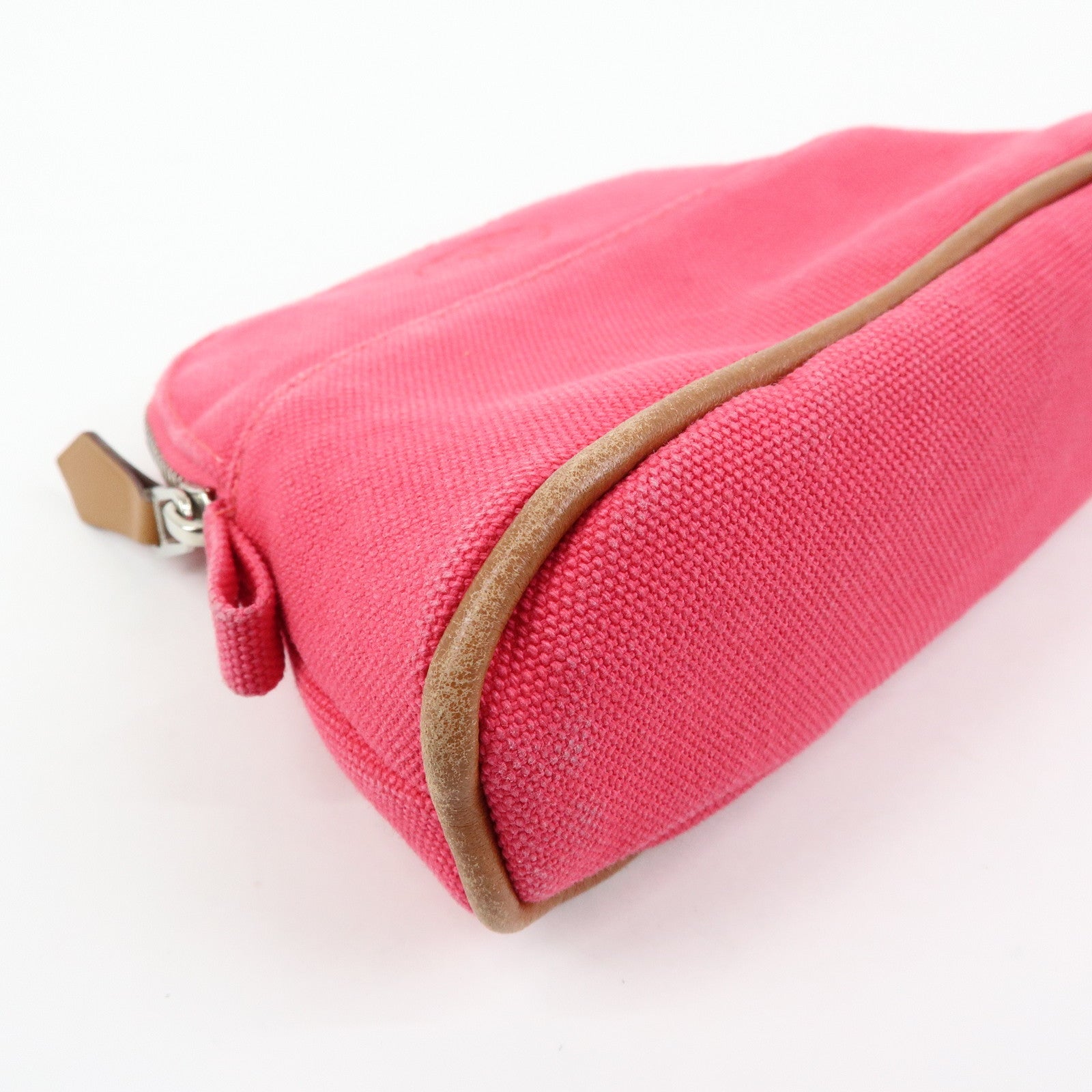 HERMES Canvas Leather Bolide Pouch Cosmetic Case Mini 16 Pink