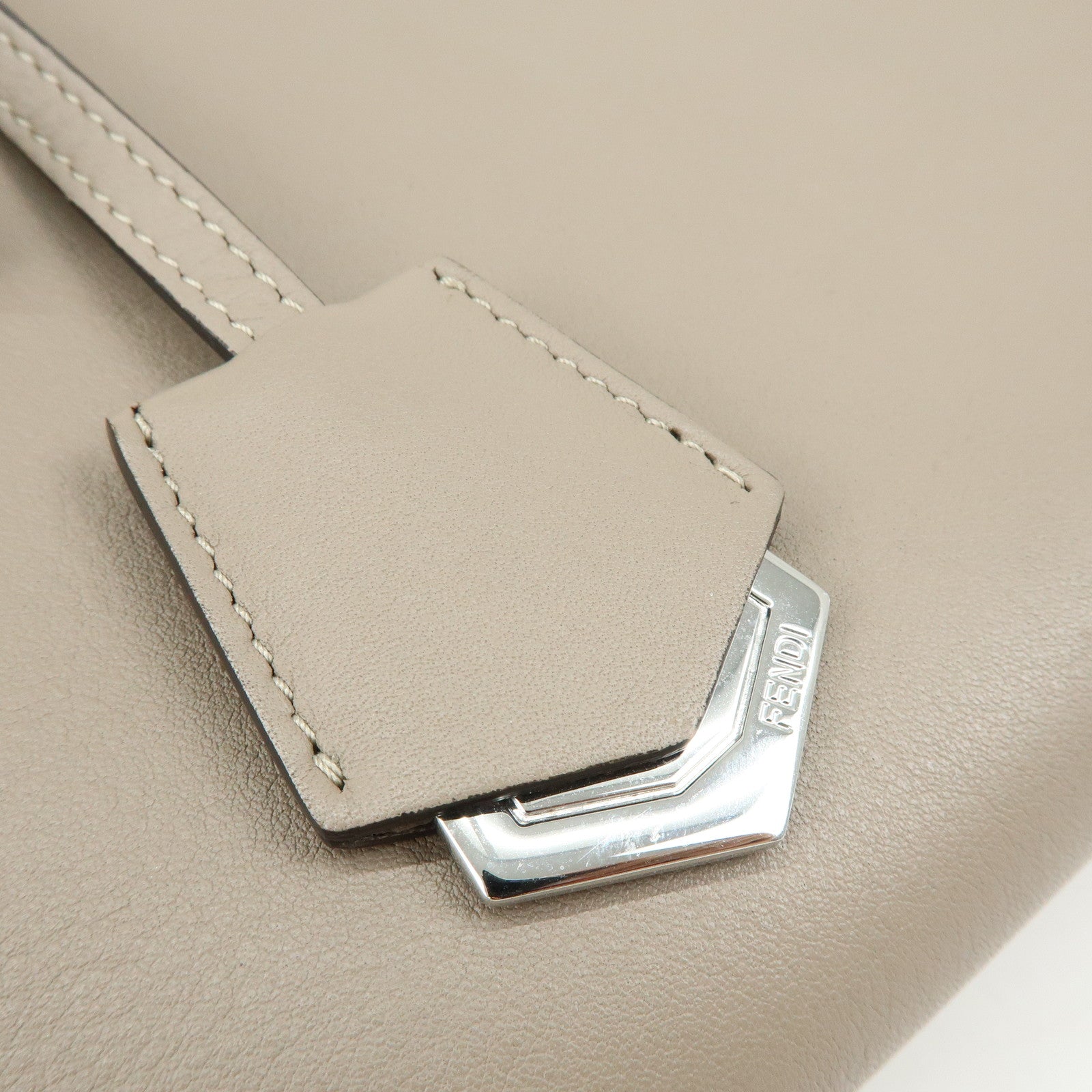 FENDI By The Way Leather 2Way Hand Bag Shoulder Bag Greige 8BL146