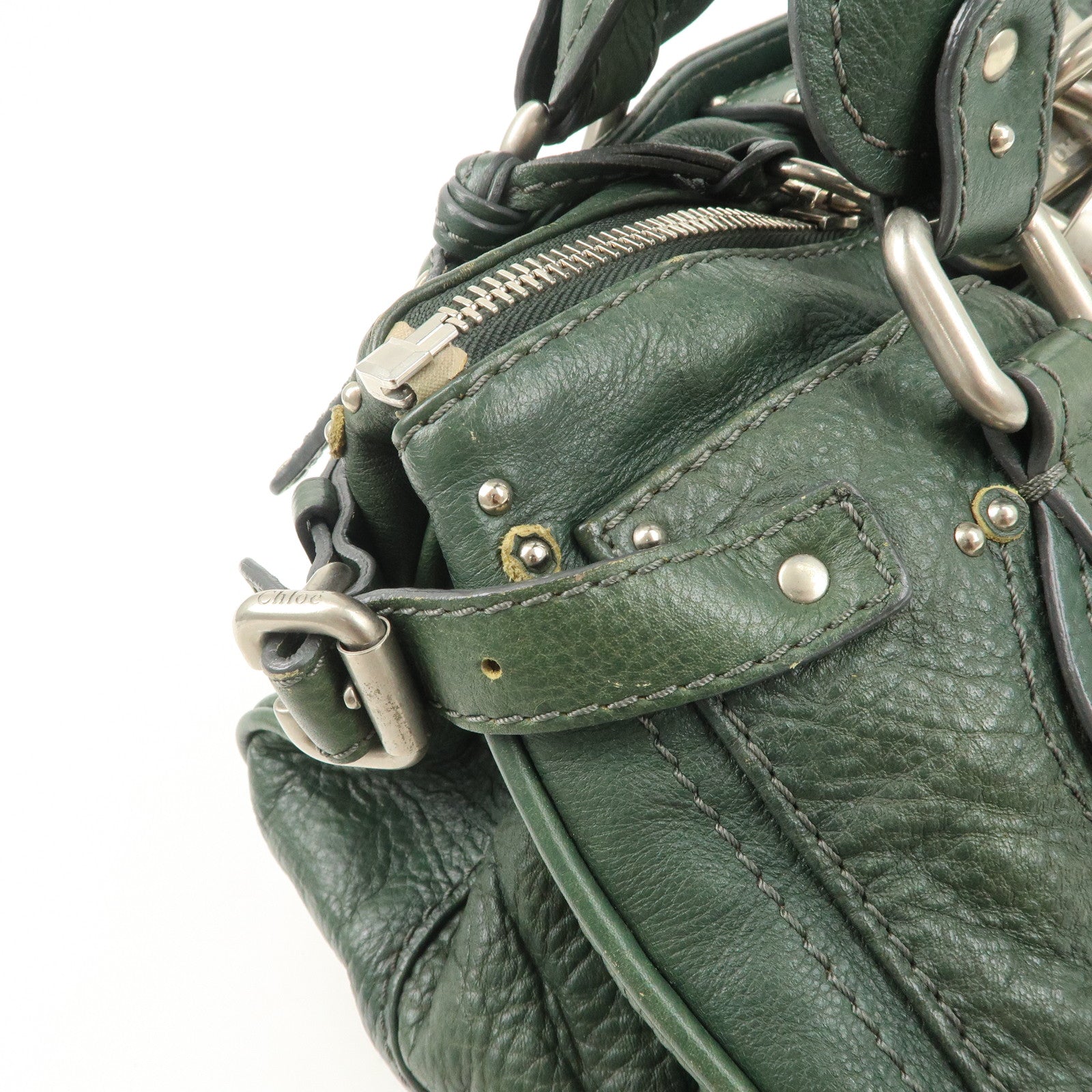 Chloe Padington Leather Hand Bag Shoulder Bag Green - Used