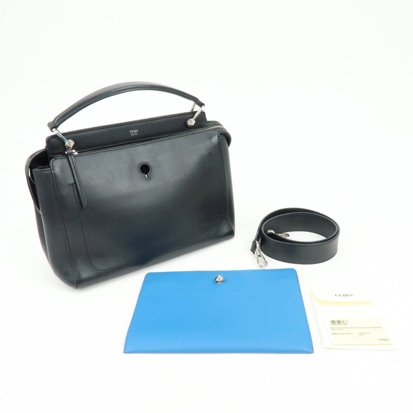 FENDI Dotcom Leather 2WAY Bag Hand Bag Shoulder Bag Black 8BN293