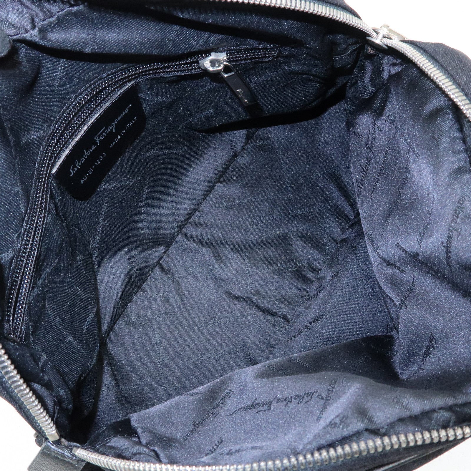 Ferragamo Vara Nylon Leather Boston Bag Shoulder Bag Black