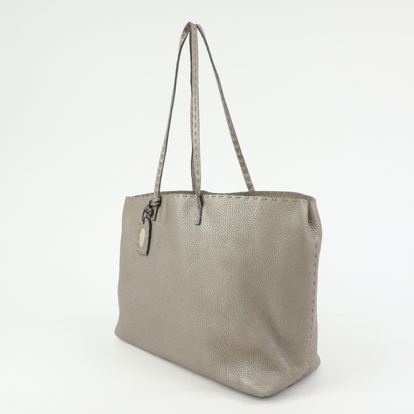 FENDI Selleria Leather Tote Bag Shoulder Bag Silver 8BH126