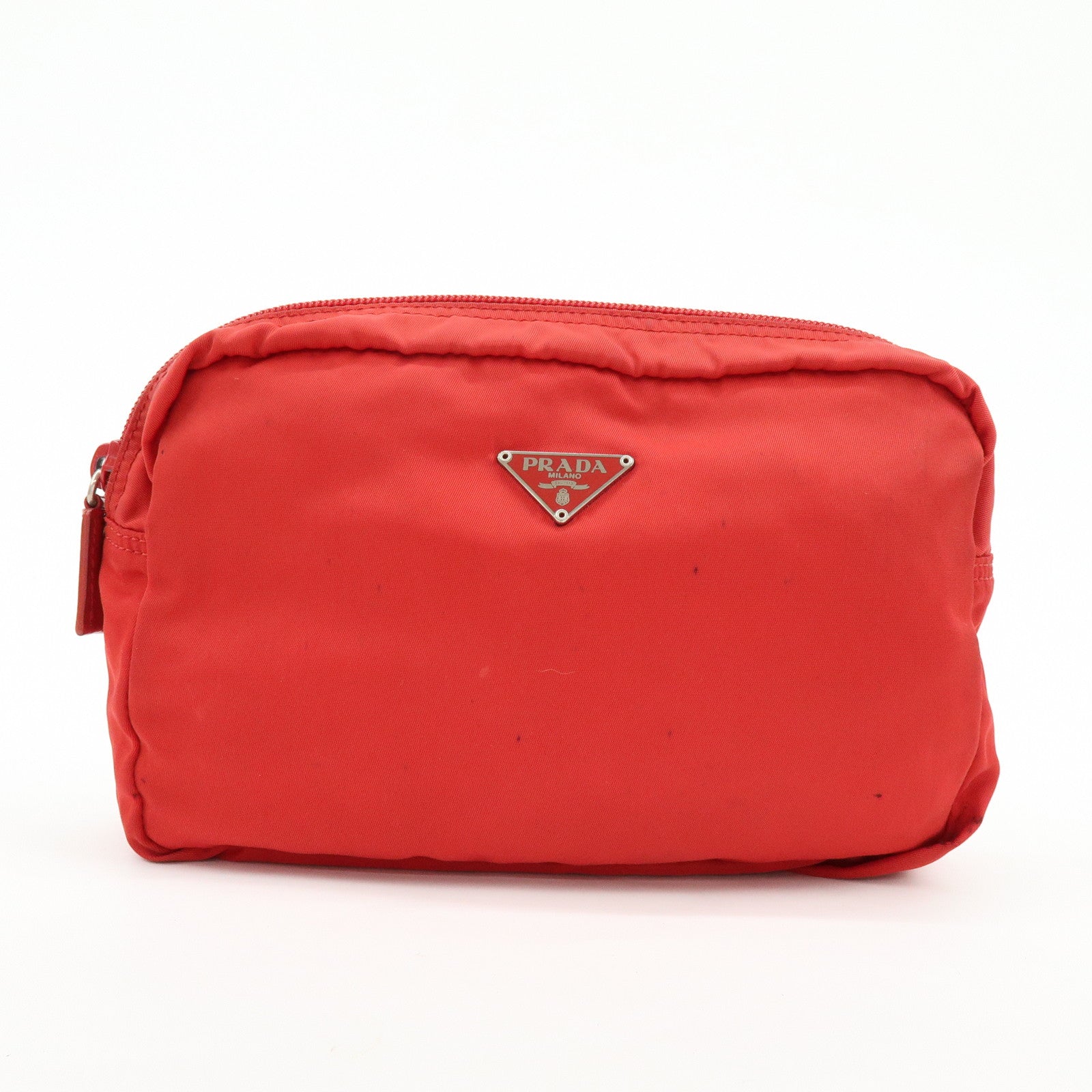 PRADA Triangle Logo Set of 2 Nylon Pouch Cosmetic Pouch Red Khaki