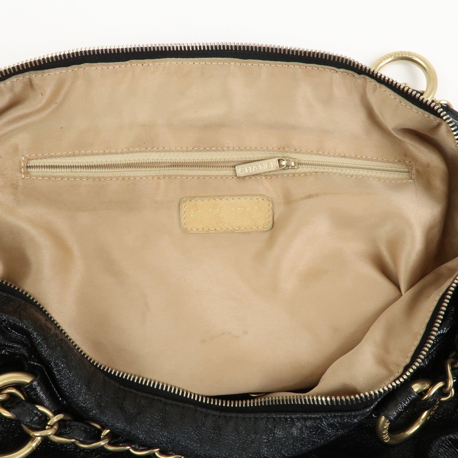 CHANEL Leather Chain Shoulder Bag Hand Bag Black Gold