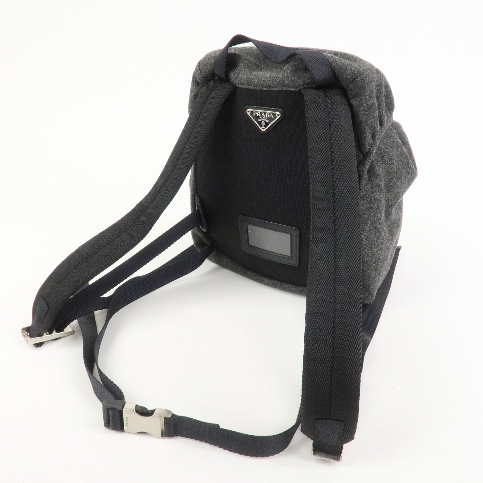 PRADA Triangle Logo Wool Canvas Backpack Rucksack Gray V203R