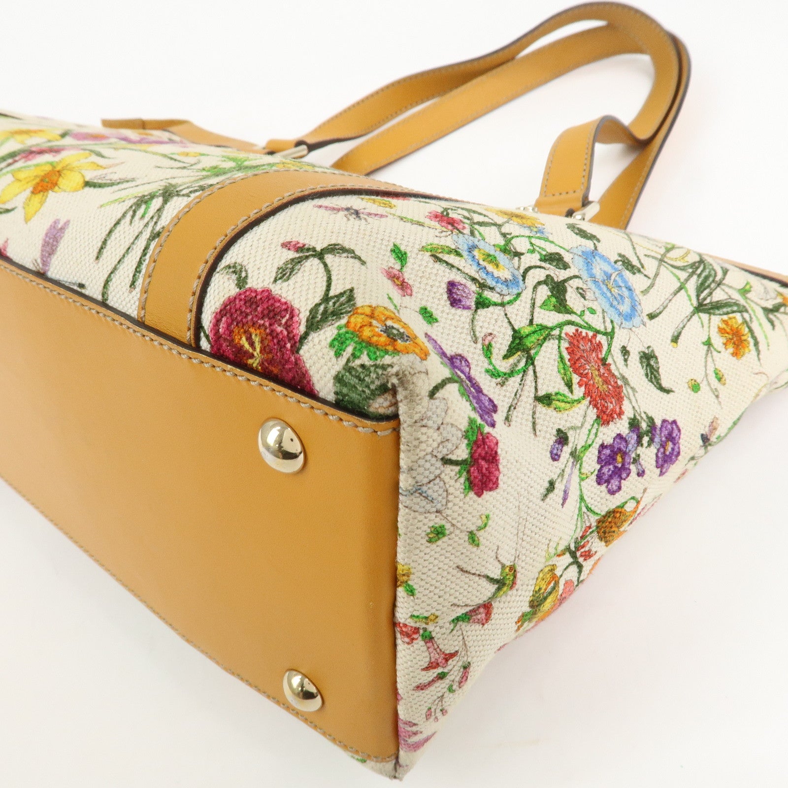 GUCCI Abbey Canvas Leather Tote Bag Shoulder Bag Flora 272399